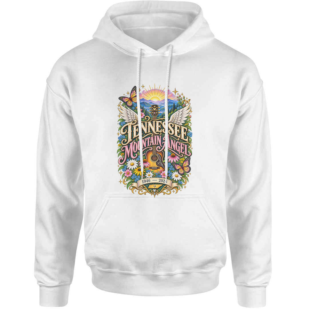 Tennessee Mountain Angel Wings Dolly Adult Hoodie Sweatshirt White
