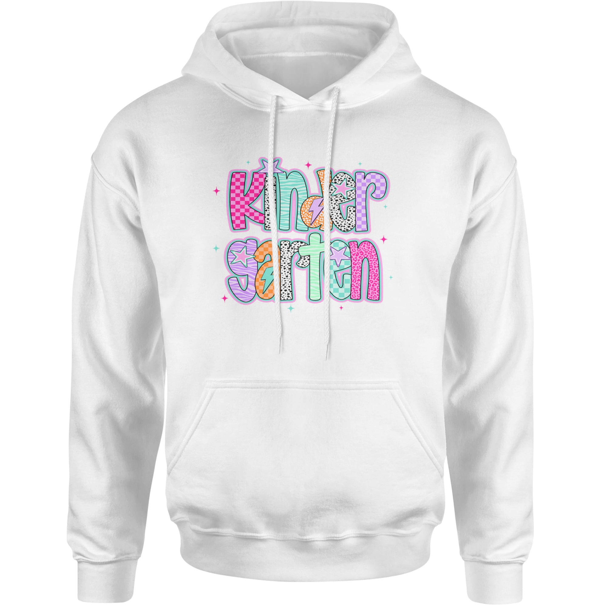 Kindergarten Cutie Colorful Back to School Adult Hoodie Sweatshirt White