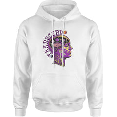 Psychedelic Cosmic Mushroom Head Adult Hoodie Sweatshirt White