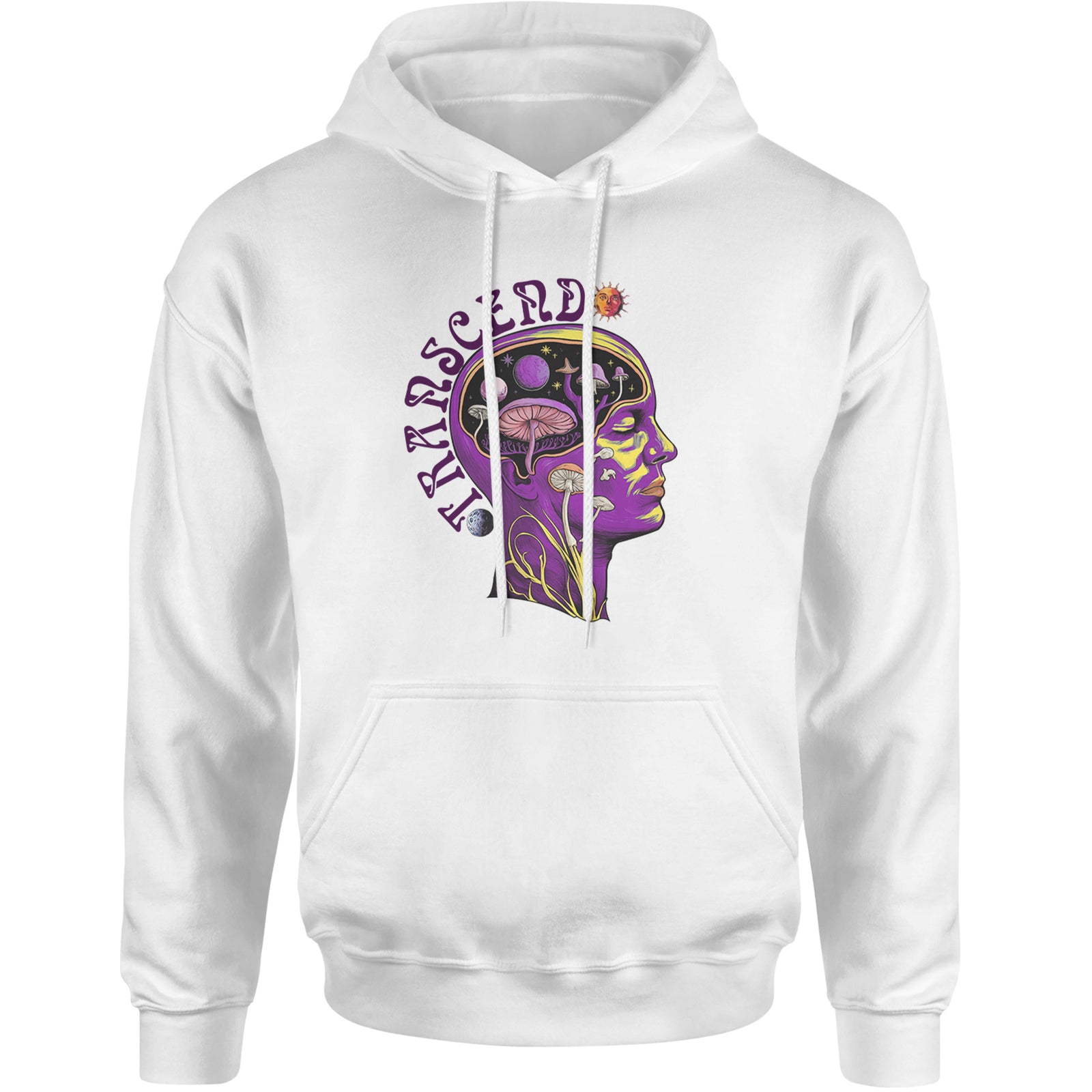 Psychedelic Cosmic Mushroom Head Adult Hoodie Sweatshirt White