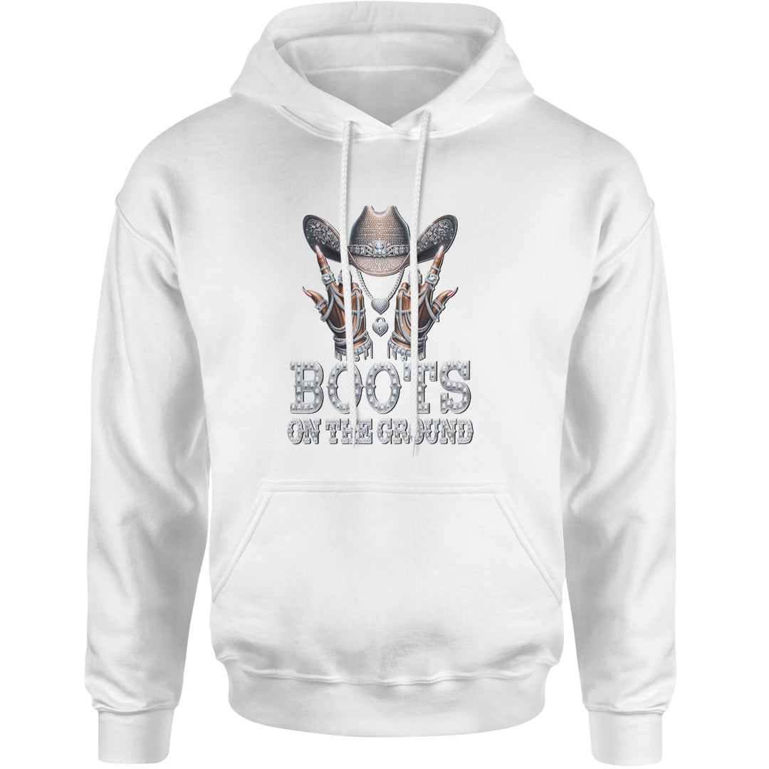 Boots On The Ground Bling Adult Hoodie Sweatshirt White
