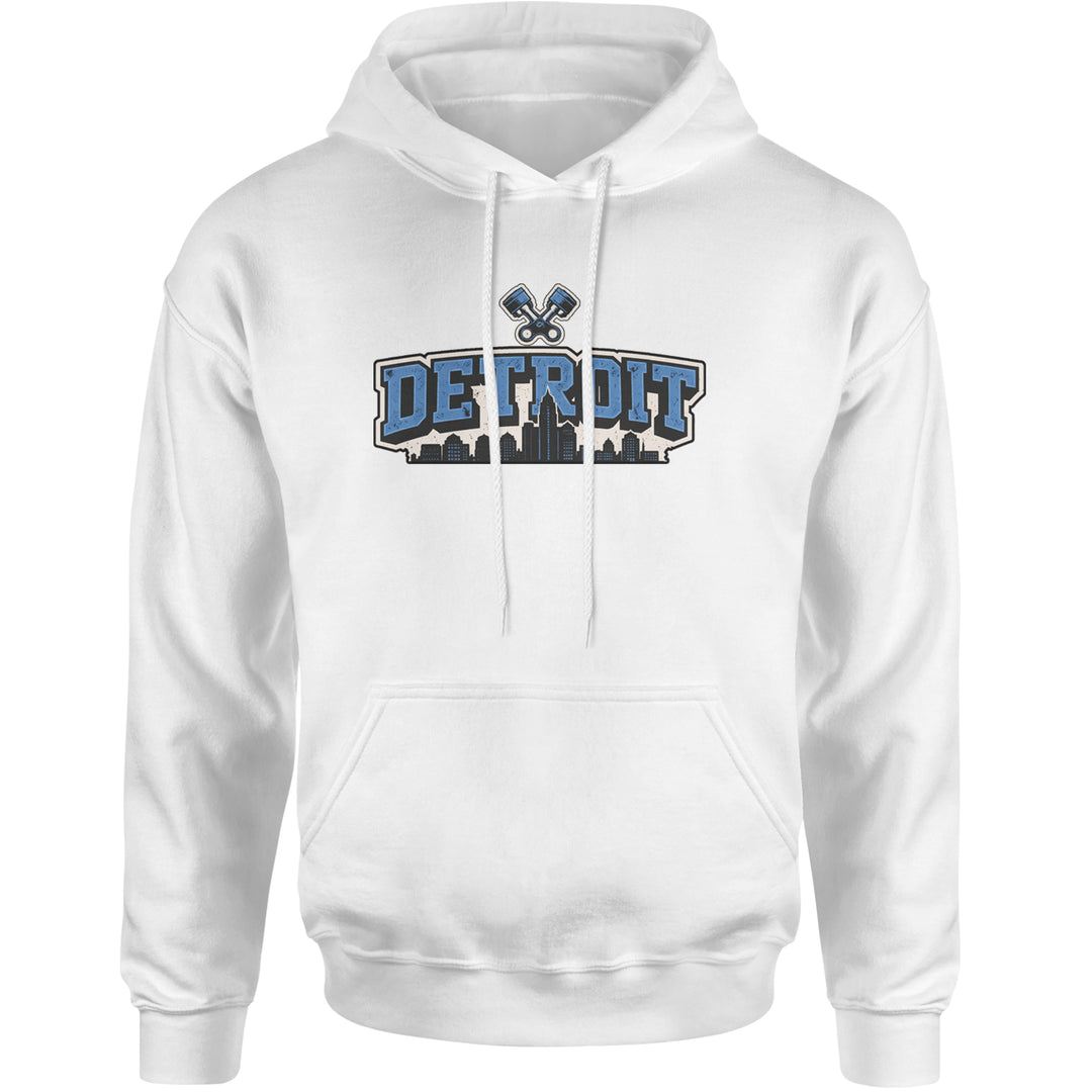 Detroit Motor City Retro Piston Adult Hoodie Sweatshirt White