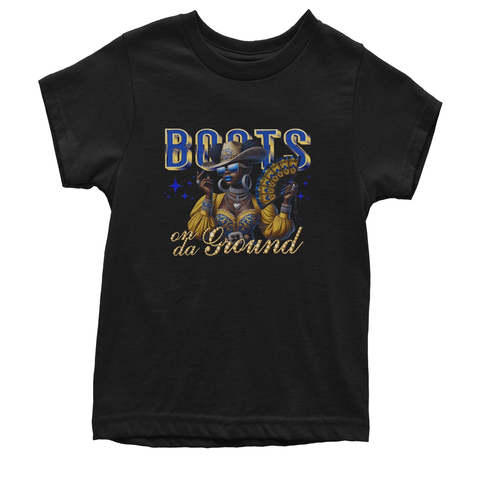 Boots On Da Ground Folding Fan Youth T-shirt Black