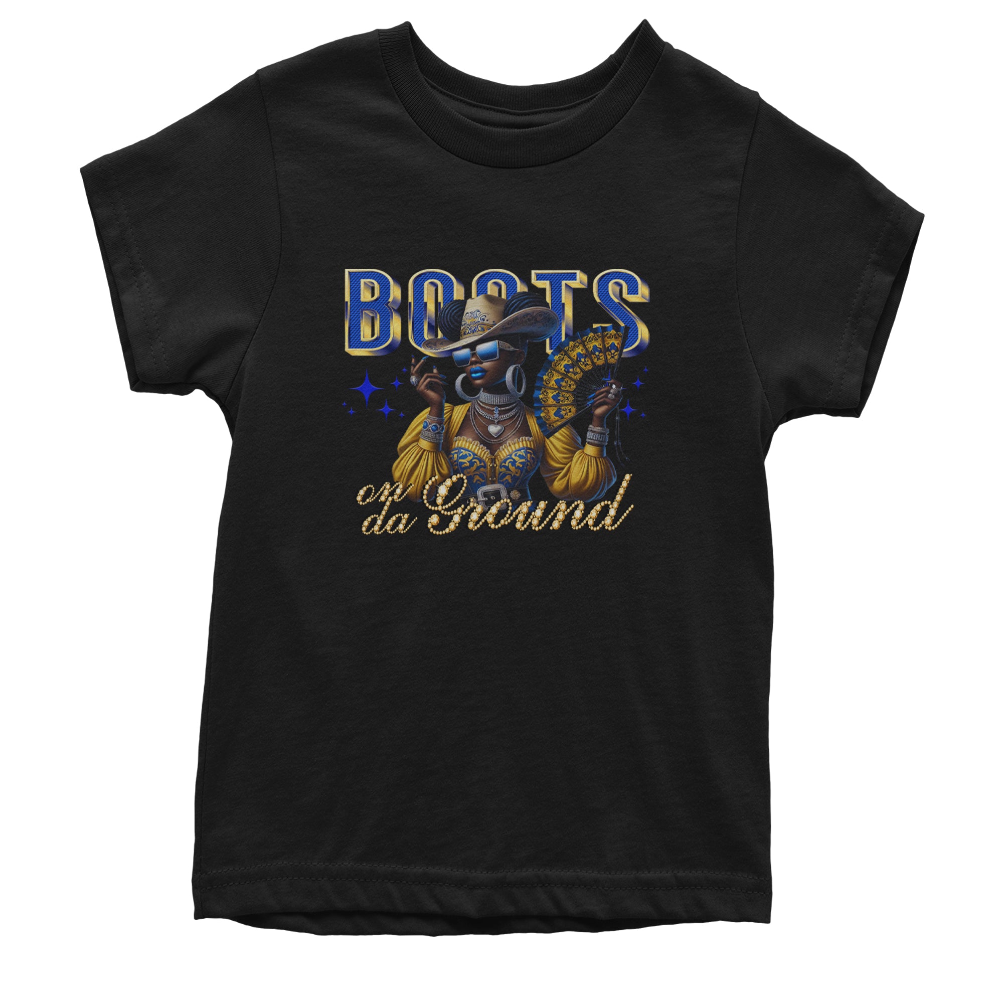 Boots On Da Ground Folding Fan Youth T-shirt Black