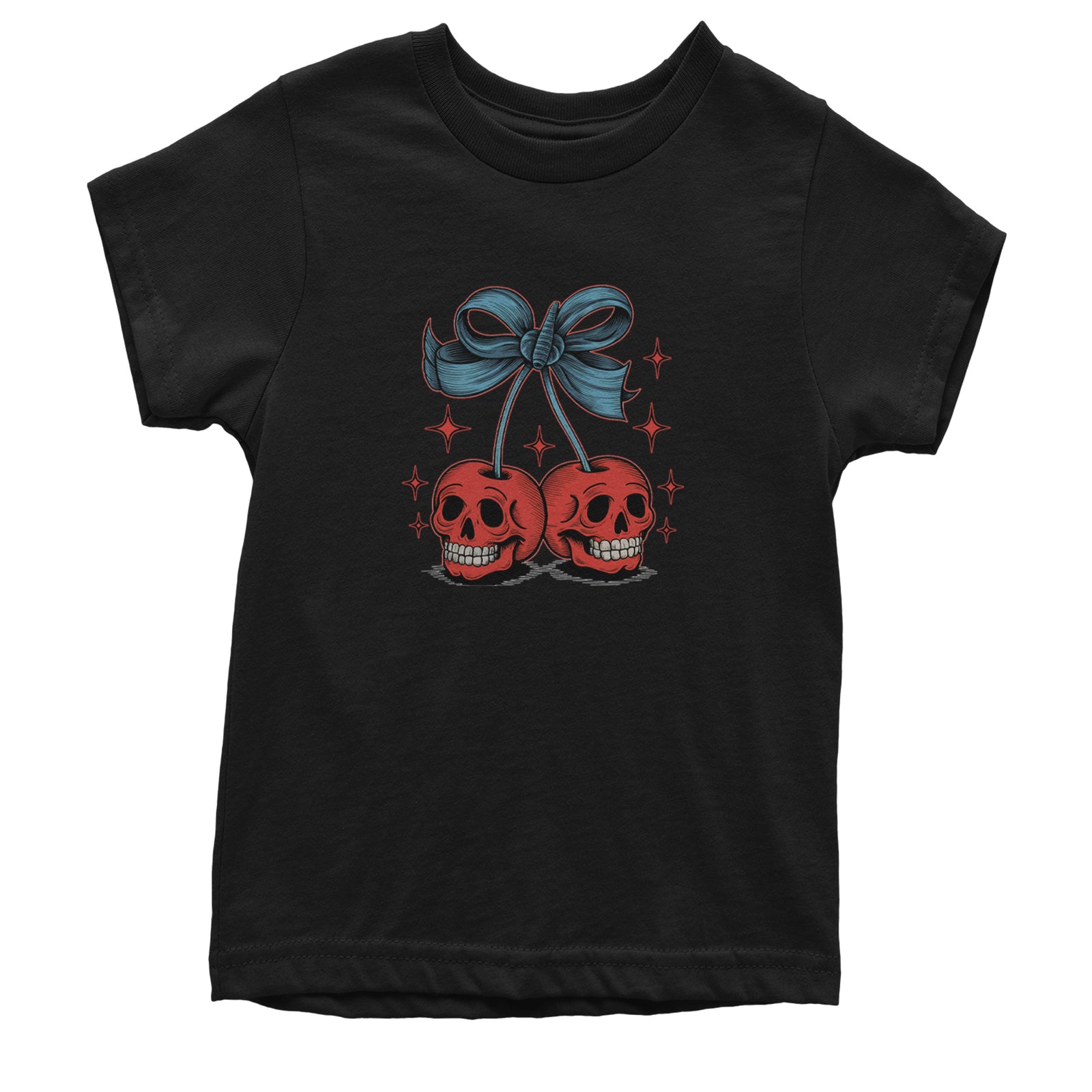 Cherry Skulls Retro Tattoo Youth T-shirt Teal