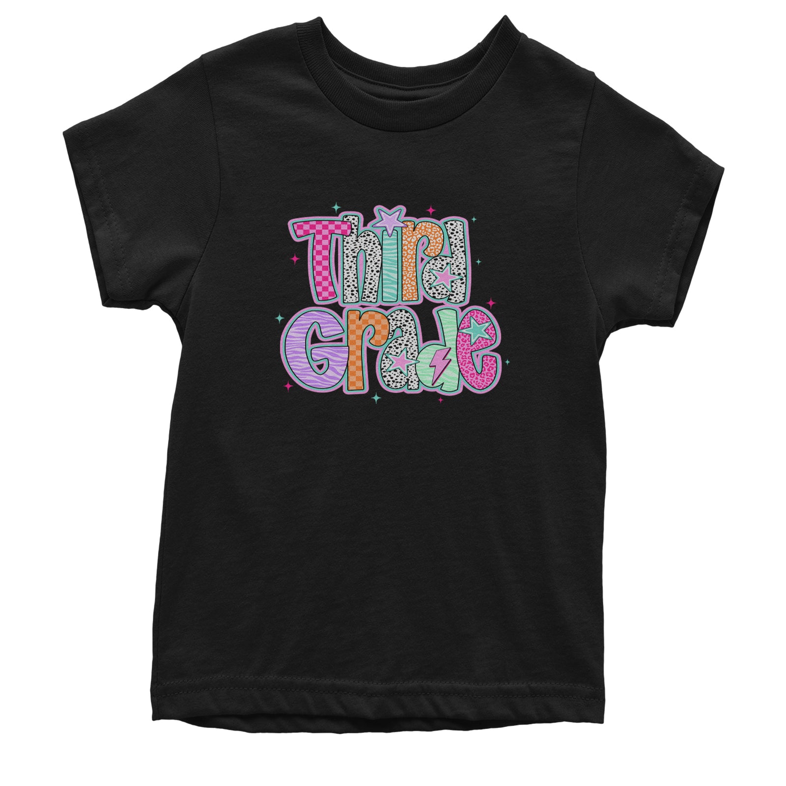 Third Grade Thunder Colorful Back to School Youth T-shirt Black