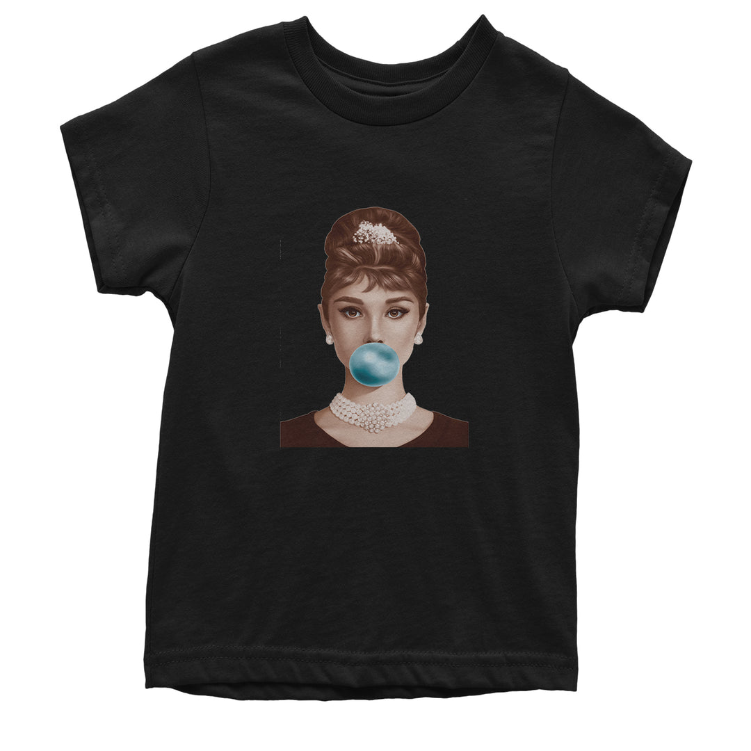 Audrey Hepburn Chewing Bubble Gum American Icon Youth T-shirt Black