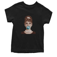 Audrey Hepburn Chewing Bubble Gum American Icon Youth T-shirt Black
