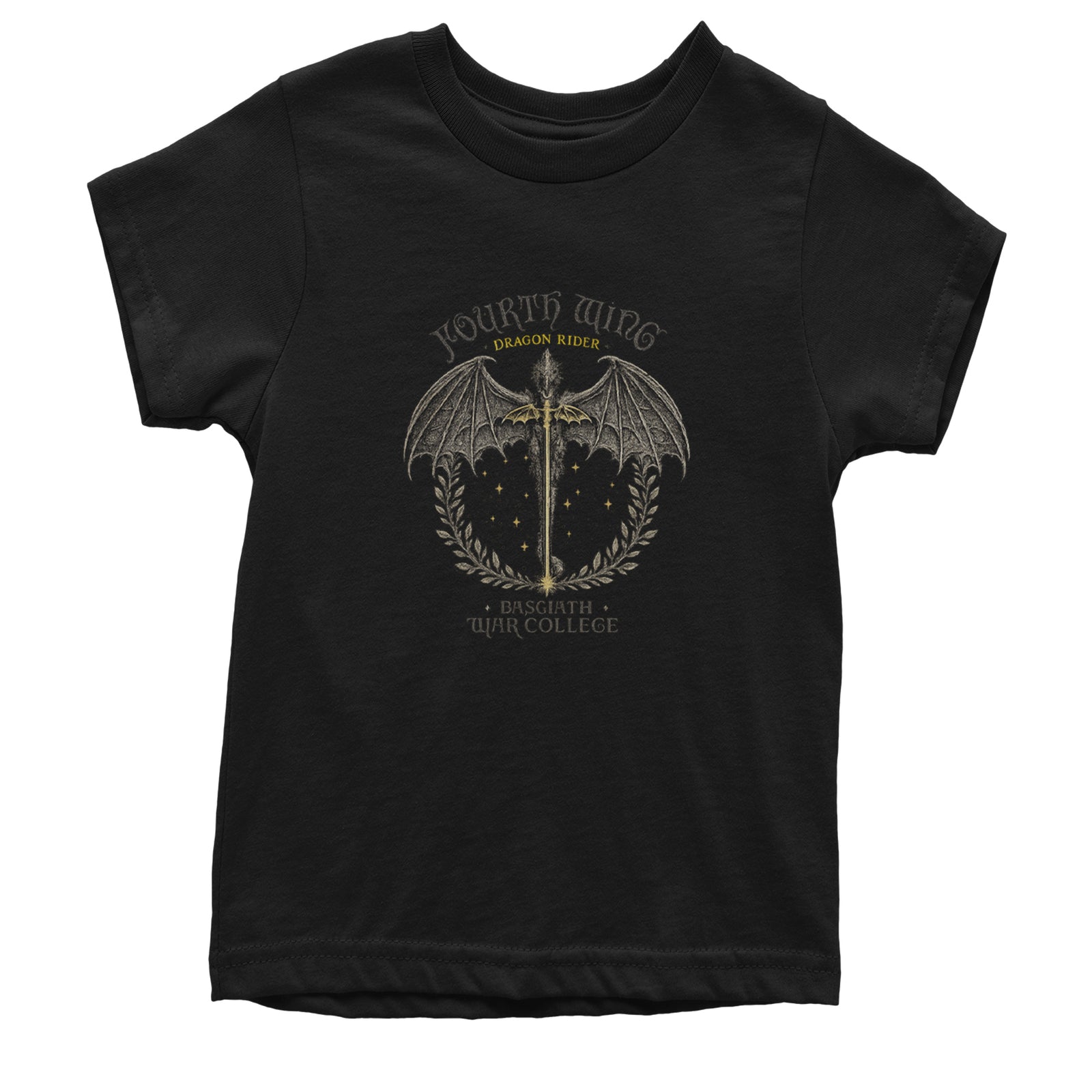 Fourth Wing Dragon Rider Vintage Basgiath War College Youth T-shirt Black