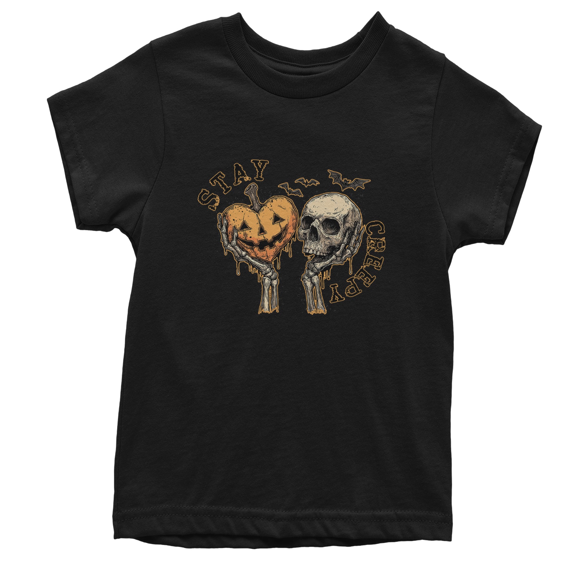 Stay Creepy Skull and Pumpkin Halloween Youth T-shirt Black