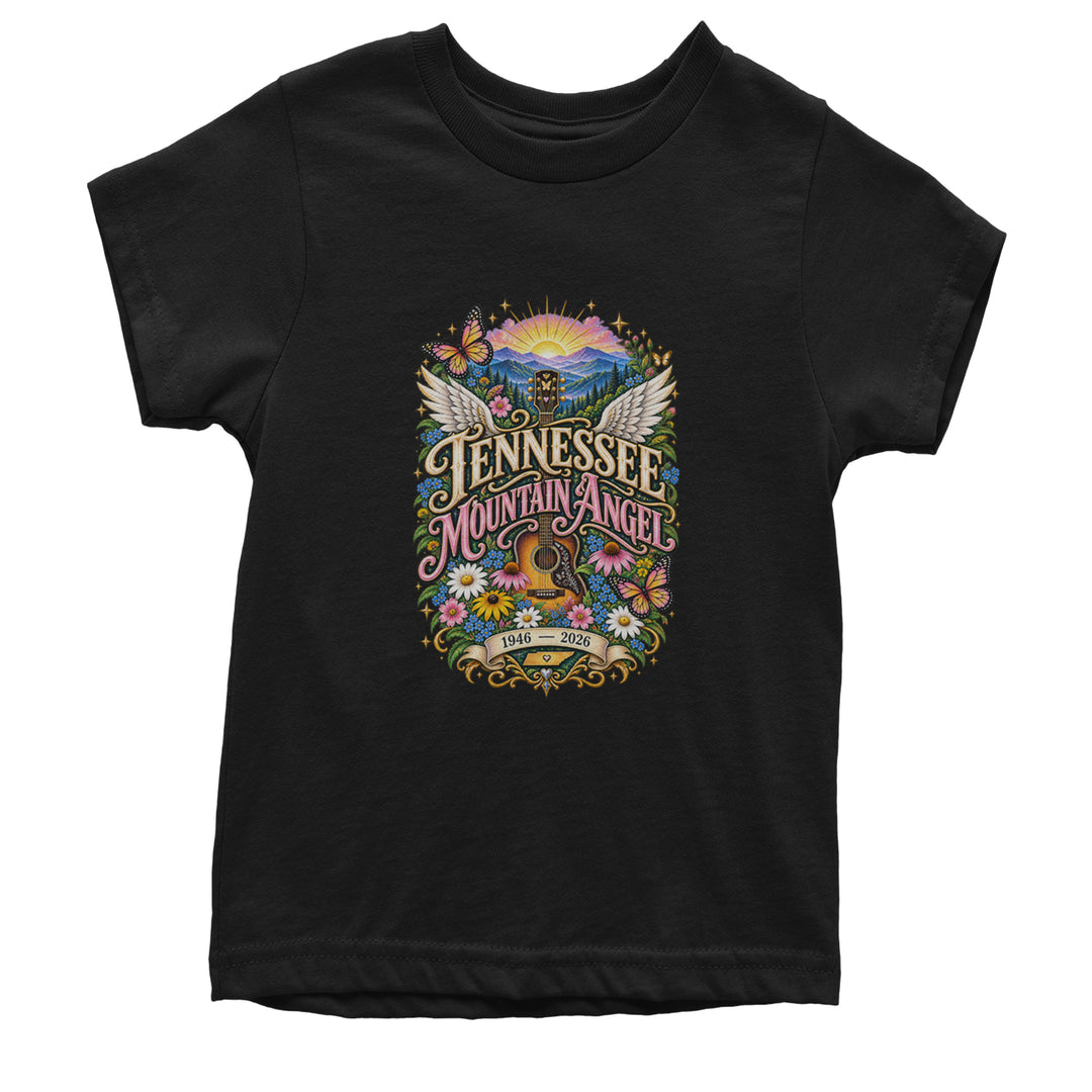 Tennessee Mountain Angel Wings Dolly Youth T-shirt Black