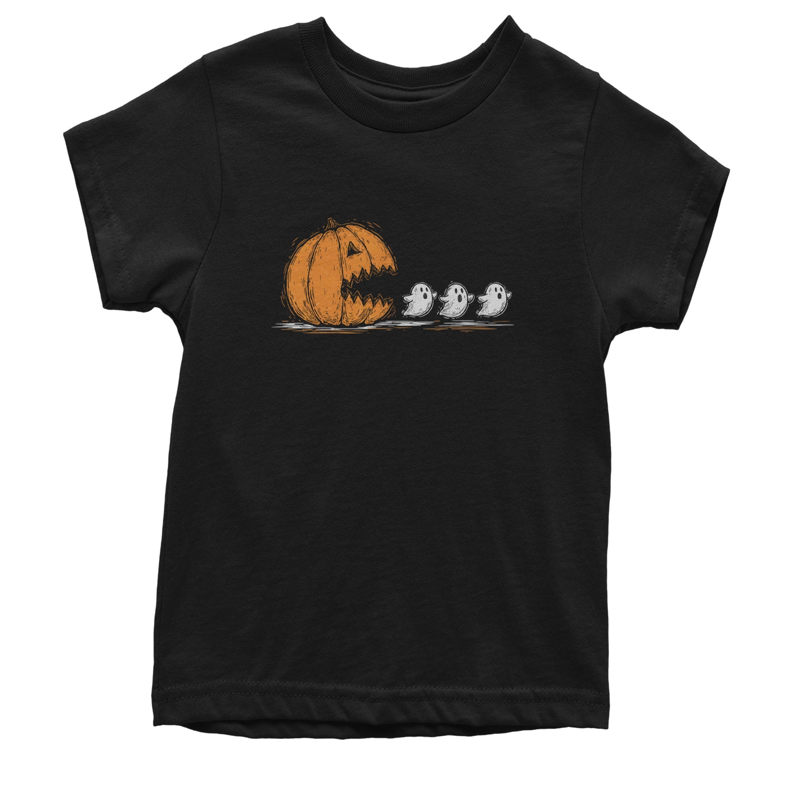 Pumpkin Pacman Chasing Ghosts Halloween Youth T-shirt Black