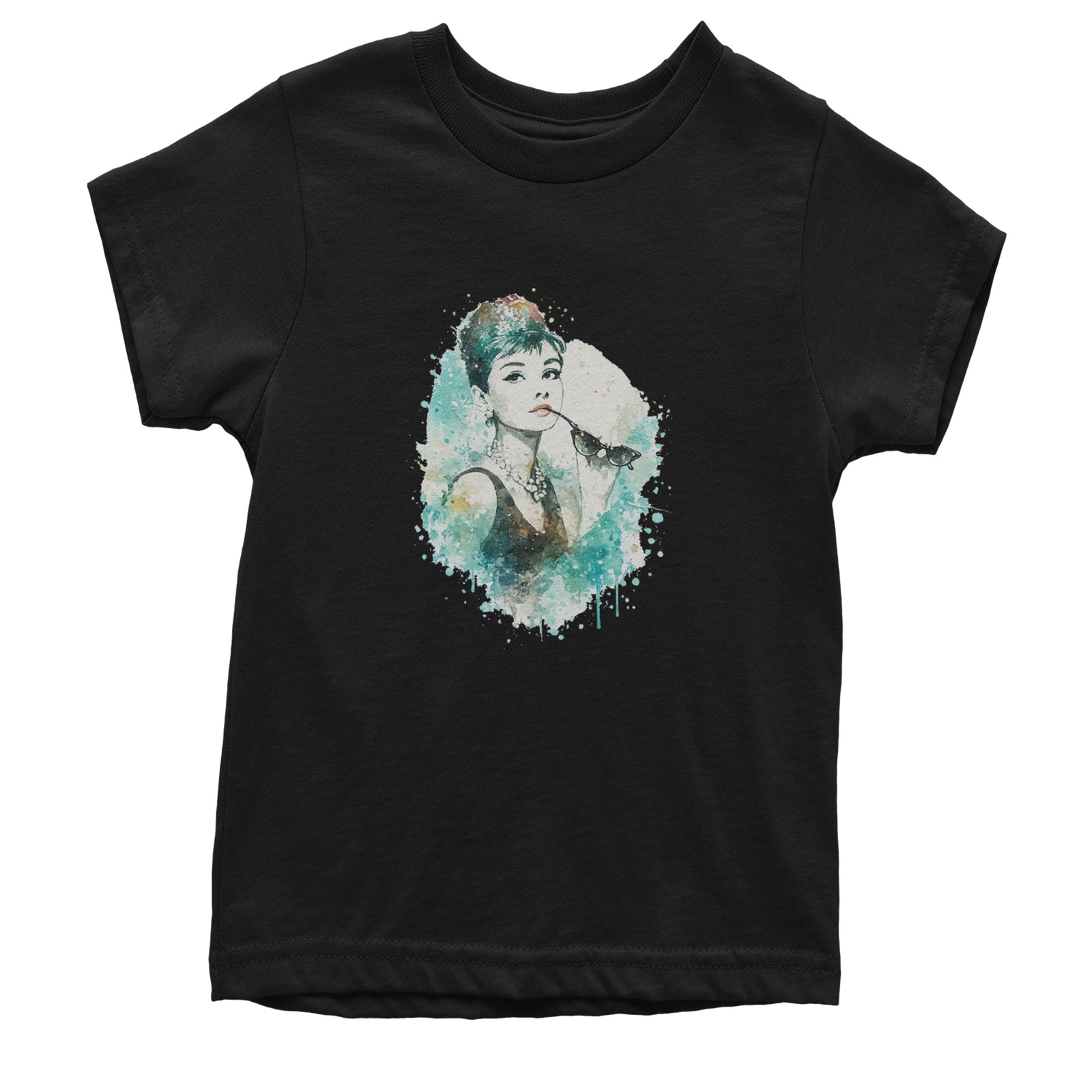 Mrs. Herpburn Iconic Watercolors Youth T-shirt Black