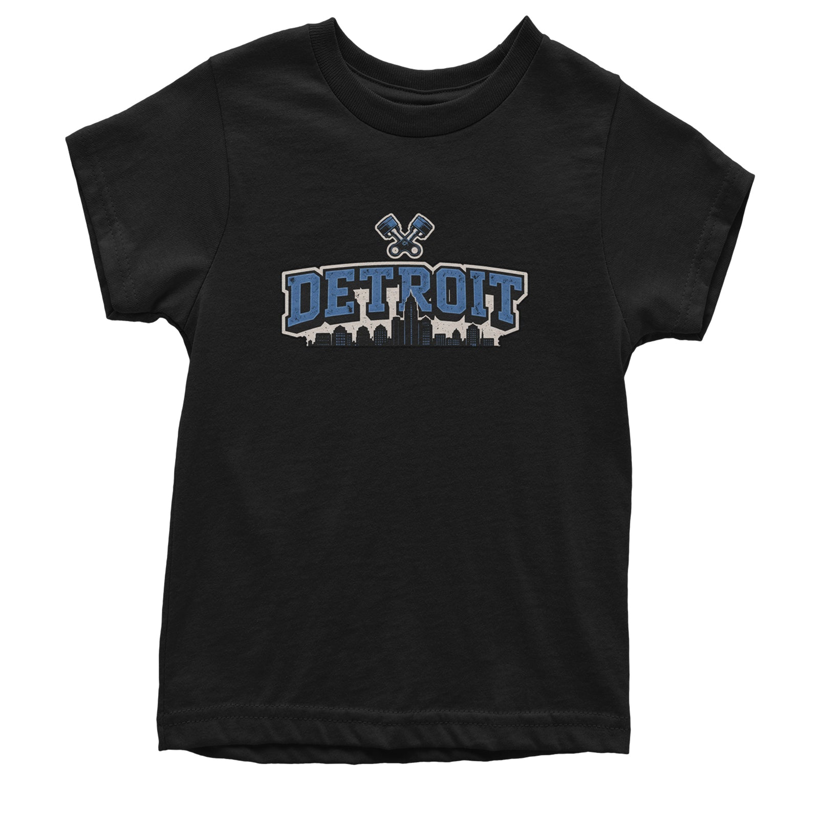 Detroit Motor City Retro Piston Youth T-shirt Black