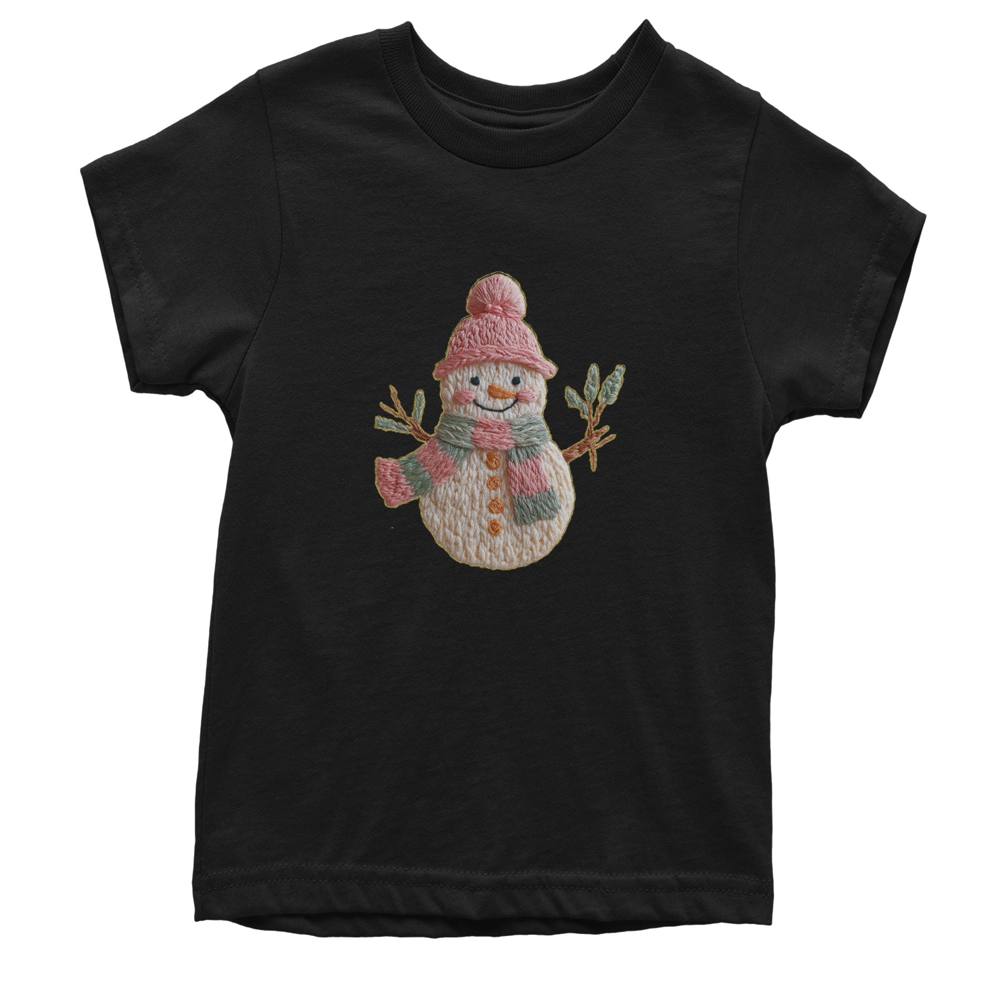 Vintage Snowman Embroidery Art Soft Cottagecore Youth T-shirt Tie-Dye Blue Ocean