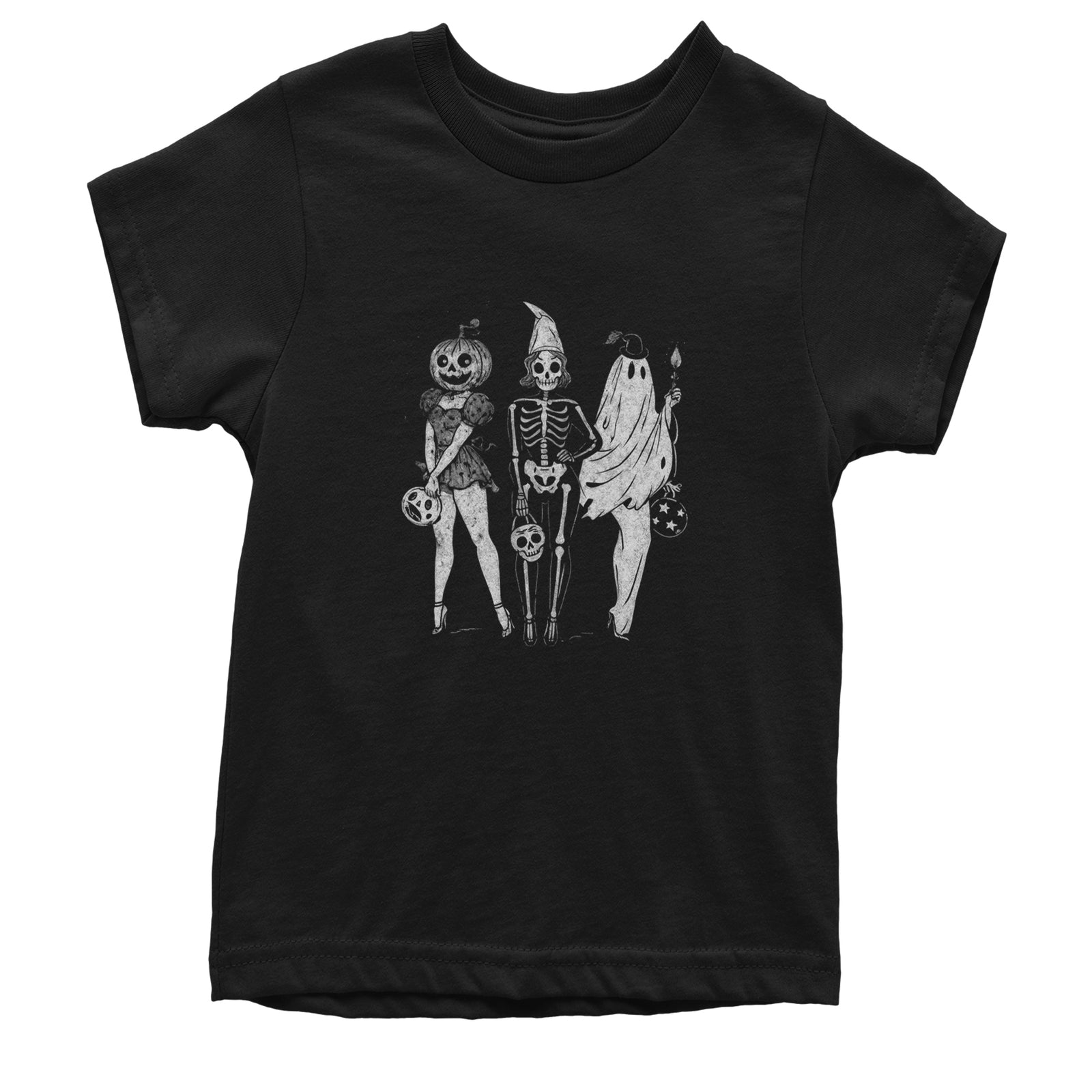 Vintage Spooky Squad Pinup Halloween Design Youth T-shirt Black