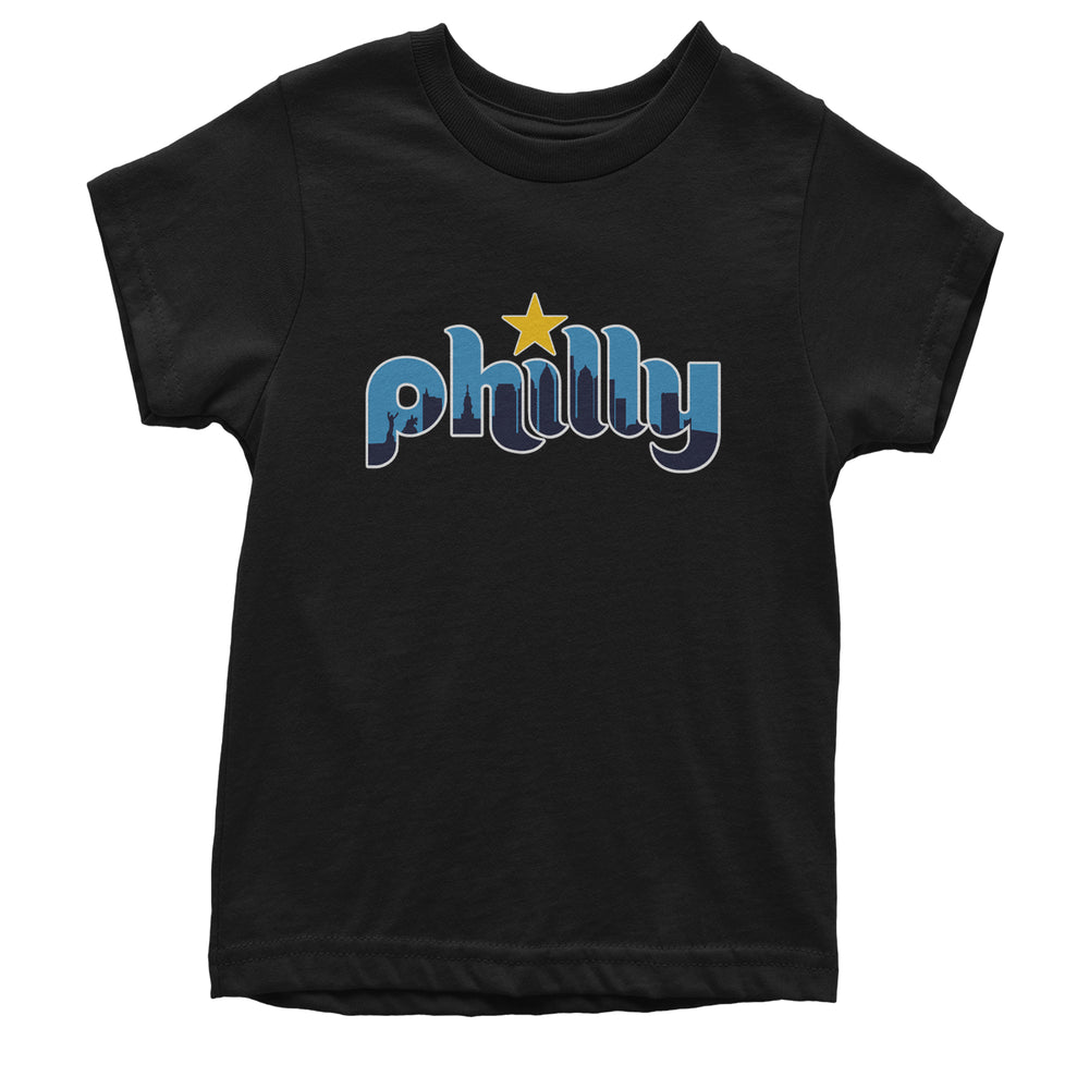 Skyline Philly Philadelphia graphic on Kids' Heavyweight Cotton T-Shirt in Black