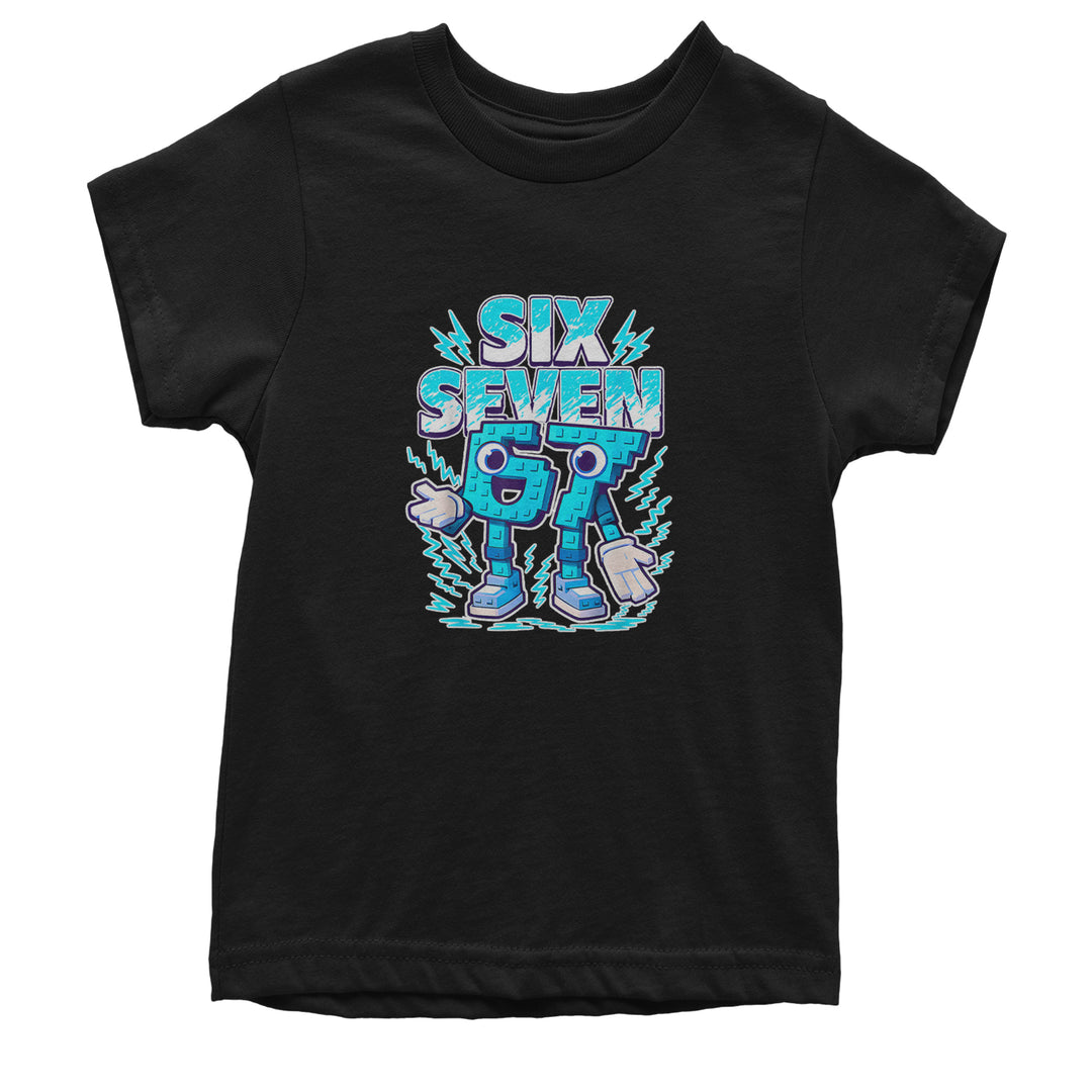 Kids' Heavyweight Cotton T-Shirt with bold animated "SIX SEVEN" 67 number character graphic