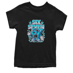 Kids' Heavyweight Cotton T-Shirt with bold animated "SIX SEVEN" 67 number character graphic