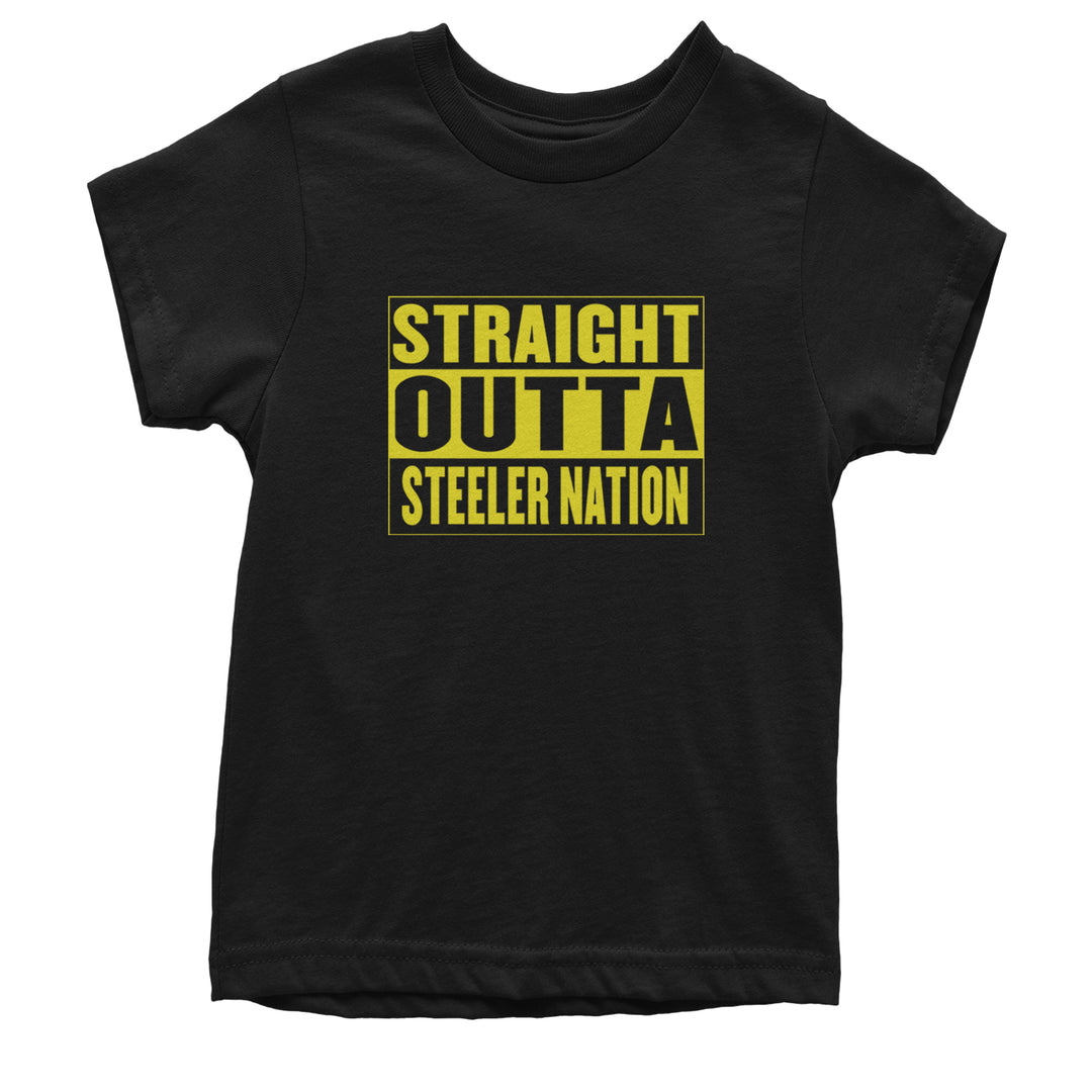 Straight Outta Steeler Nation Football graphic on Kids' Heavyweight Cotton T-Shirt