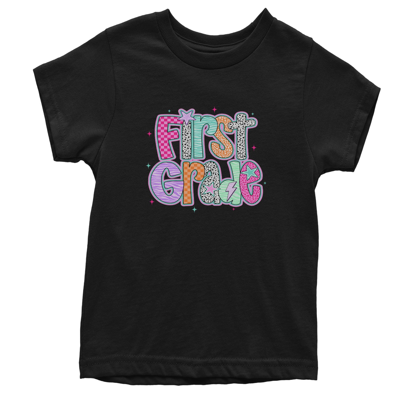 First Grade Vibes Colorful Back to School Youth T-shirt Black