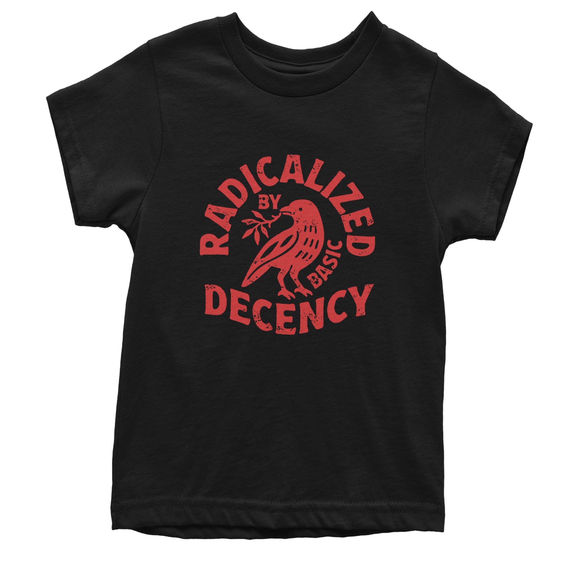 Radicalized by Basic Decency Dove Protest Statement Youth T-shirt Black
