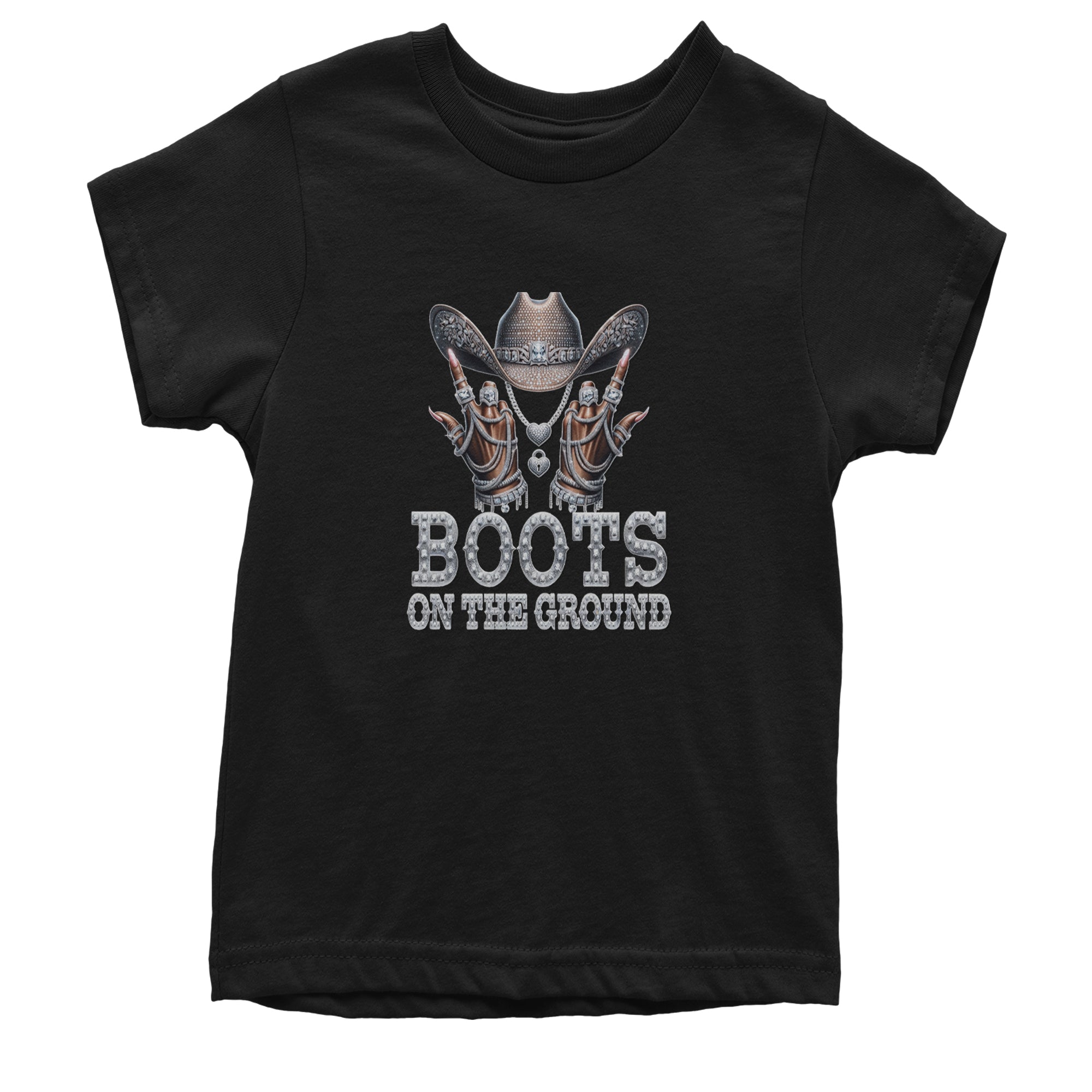 Boots On The Ground Bling Youth T-shirt Black