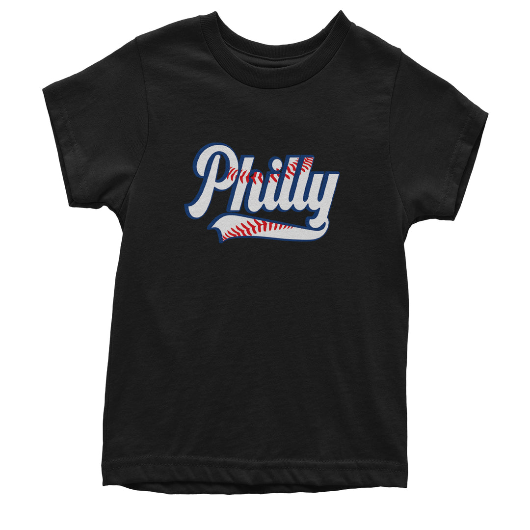 Philly Baseball Stitching graphic on Kids' Heavyweight Cotton T-Shirt in Black