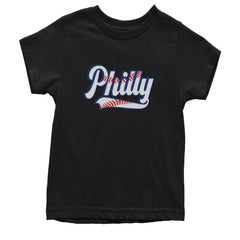 Philly Baseball Stitching graphic on Kids' Heavyweight Cotton T-Shirt in Black
