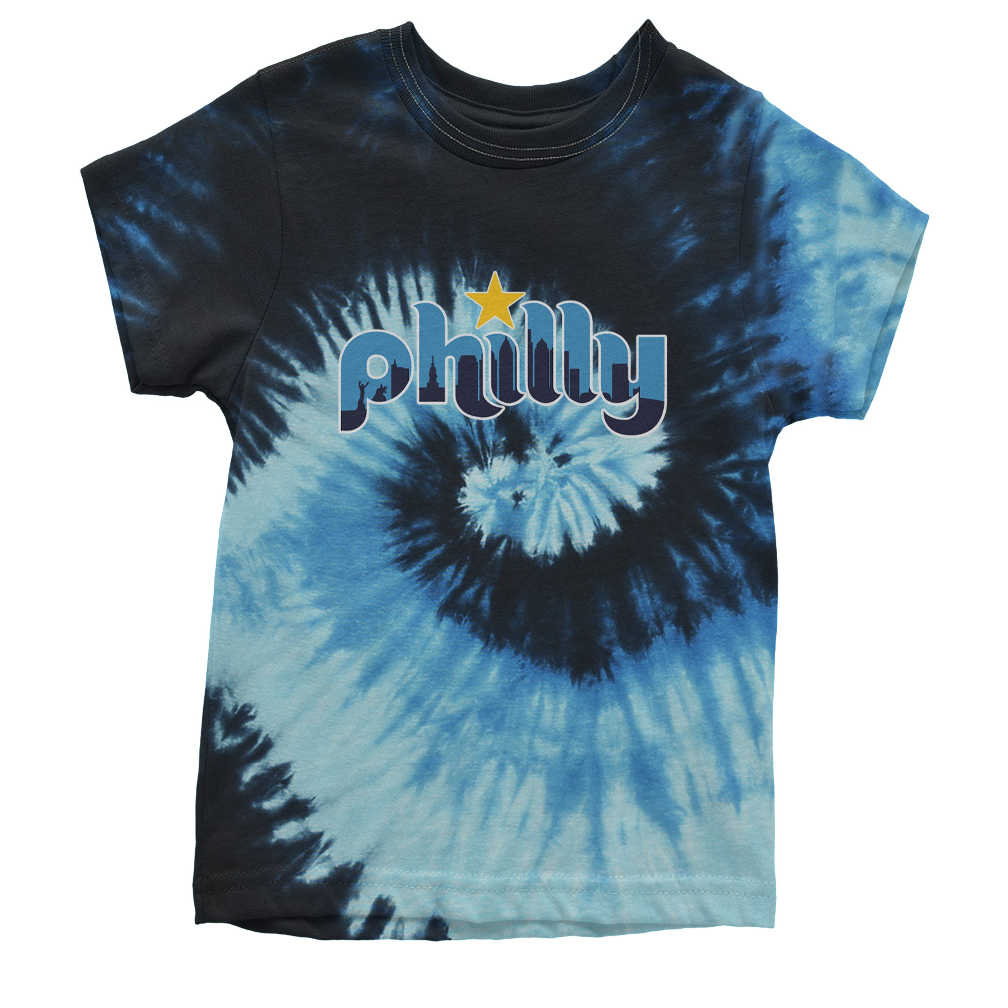 Skyline Philly Philadelphia Youth T-shirt Tie-Dye Blue Ocean