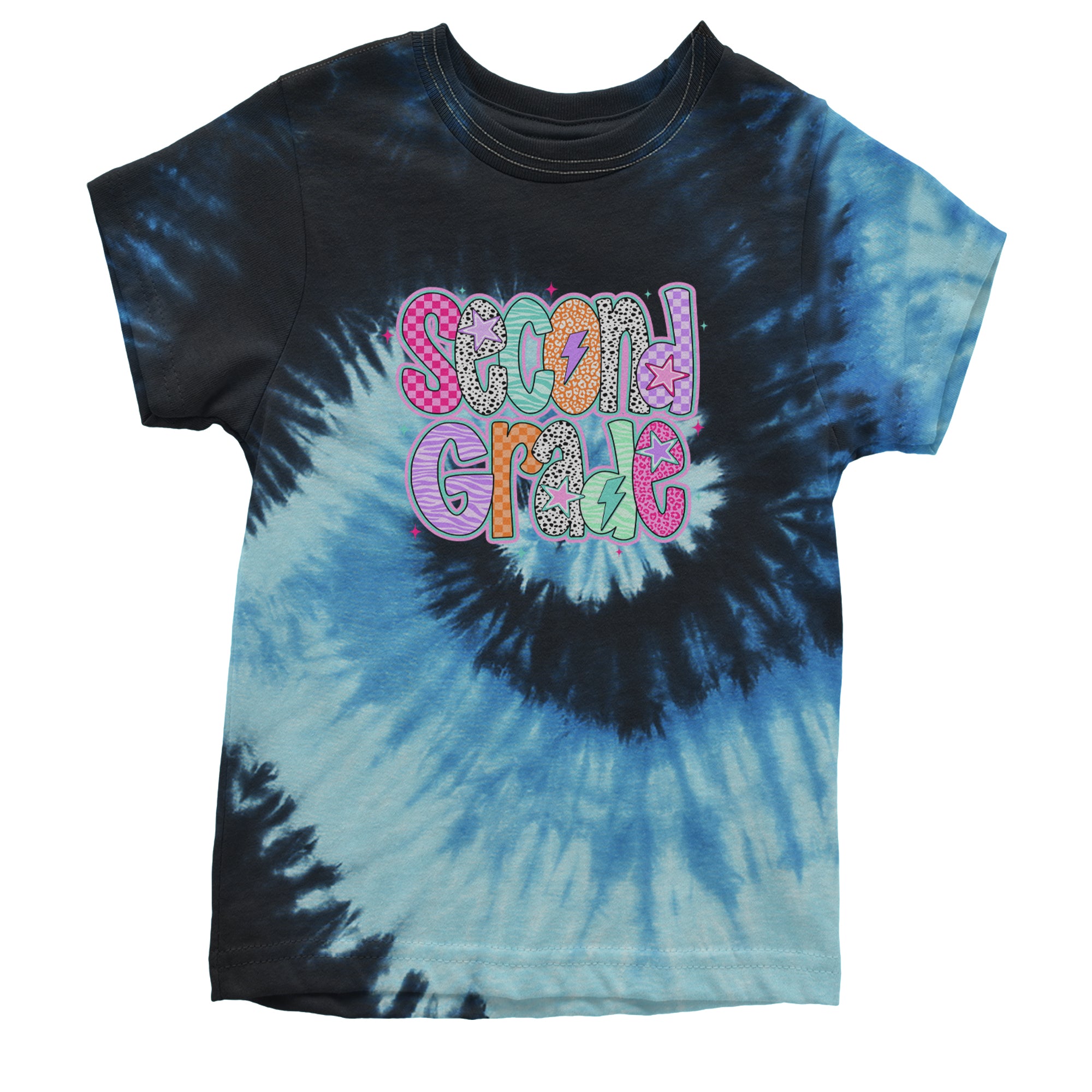 Second Grade Star Colorful Back to School Youth T-shirt Tie-Dye Blue Ocean