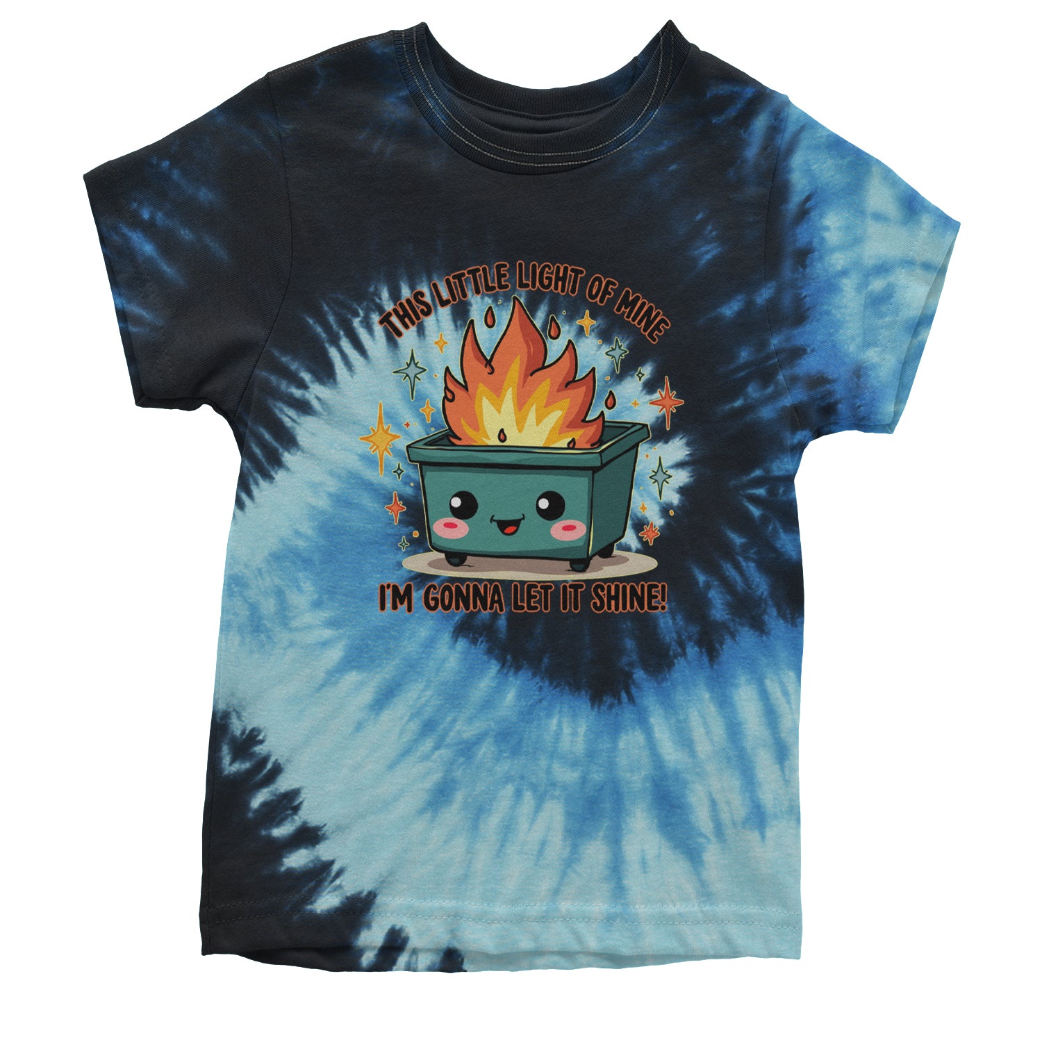 This Little Light of Mine Dumpster Fire Smile Face Youth T-shirt Tie-Dye Blue Ocean