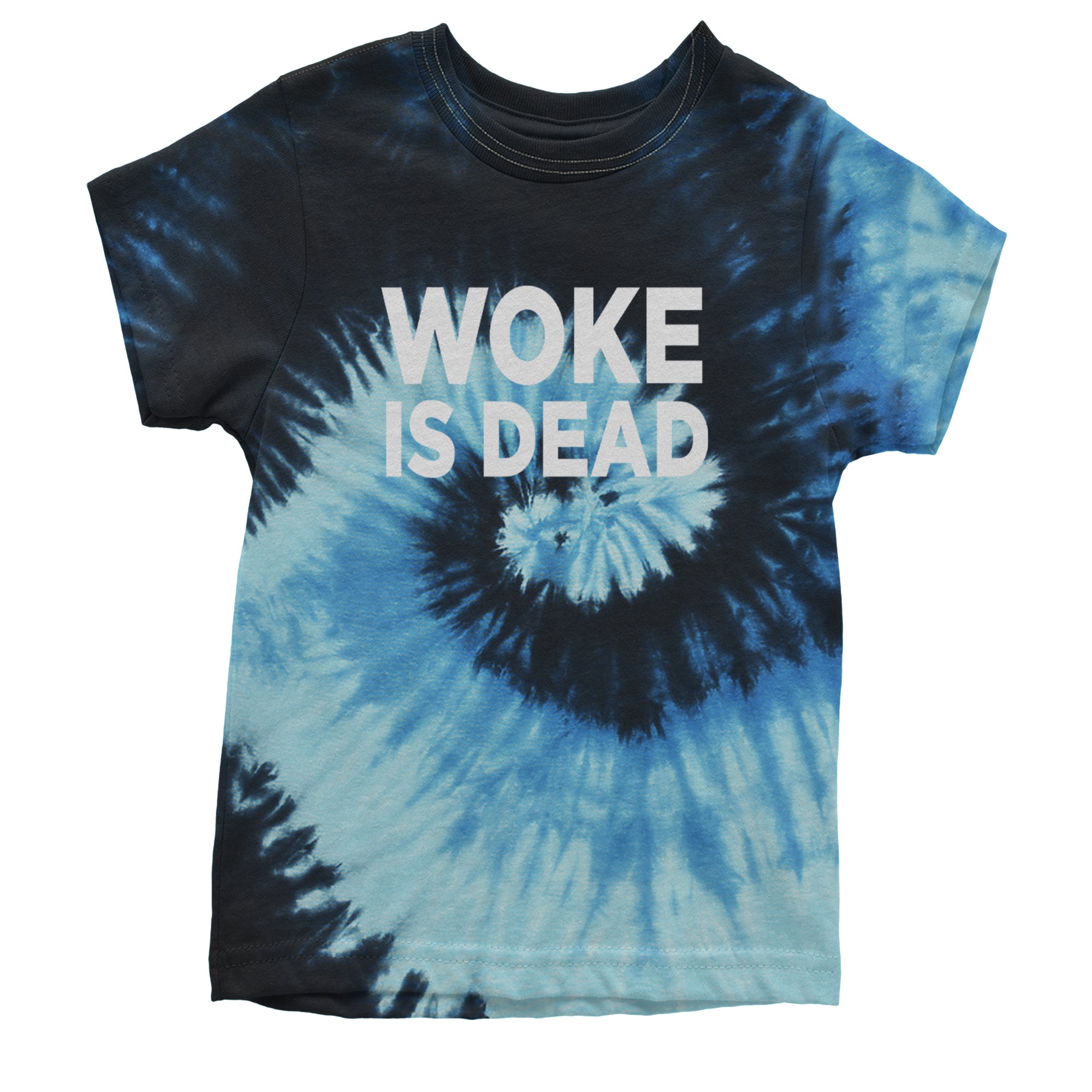 Woke Is Dead Satire Youth T-shirt Tie-Dye Blue Ocean