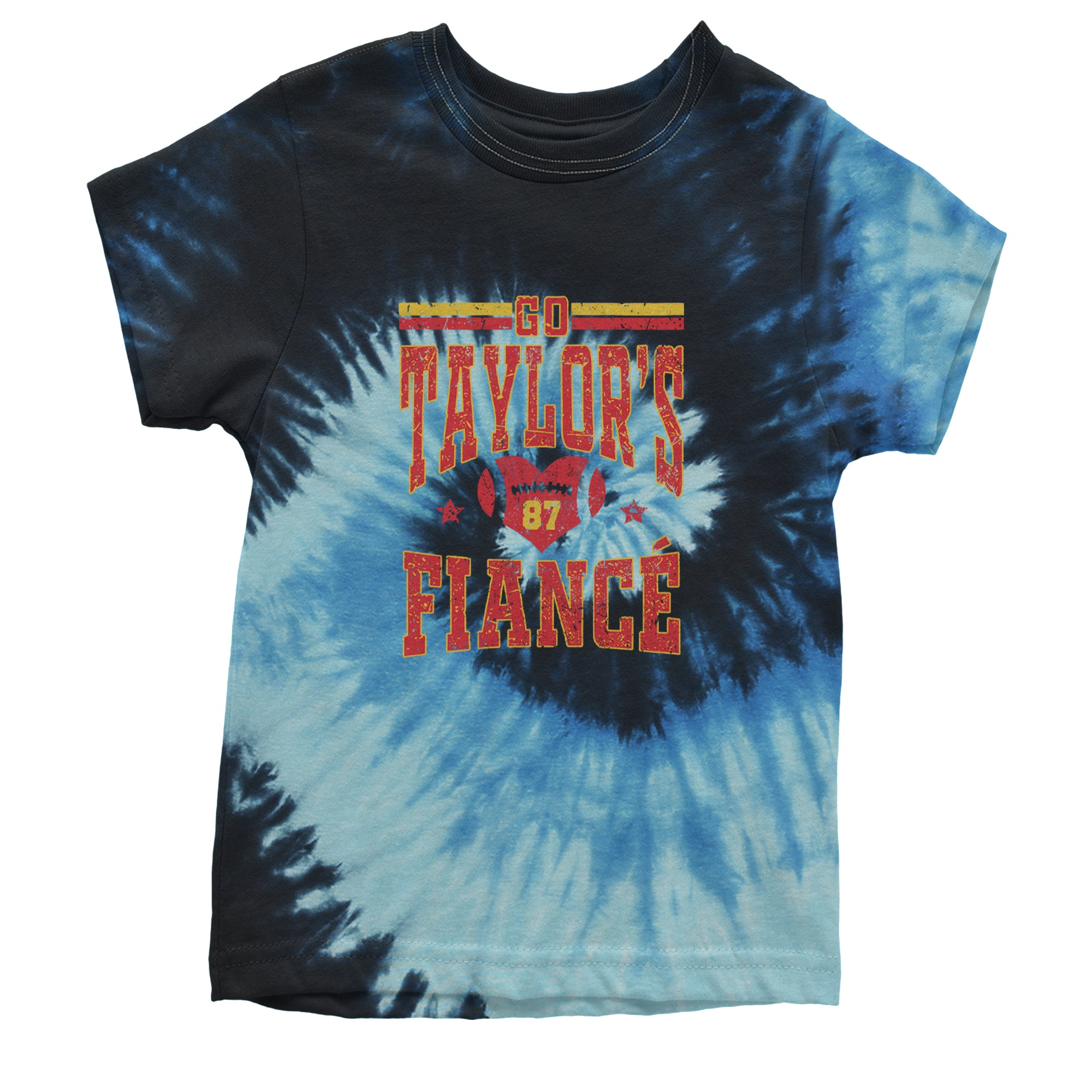 Go Taylor's Fiancé Engagement Game Day Youth T-shirt Tie-Dye Blue Ocean