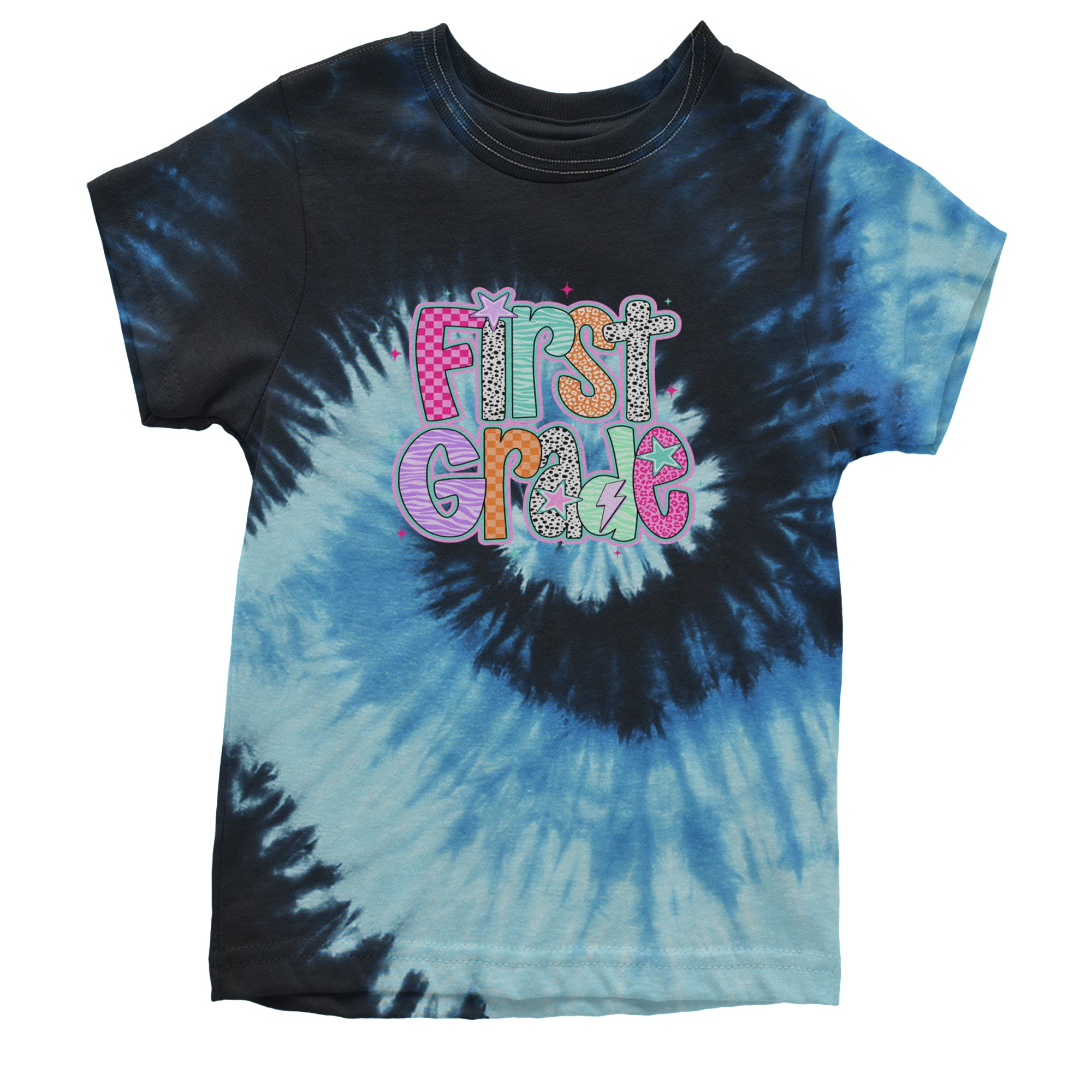 First Grade Vibes Colorful Back to School Youth T-shirt Tie-Dye Blue Ocean