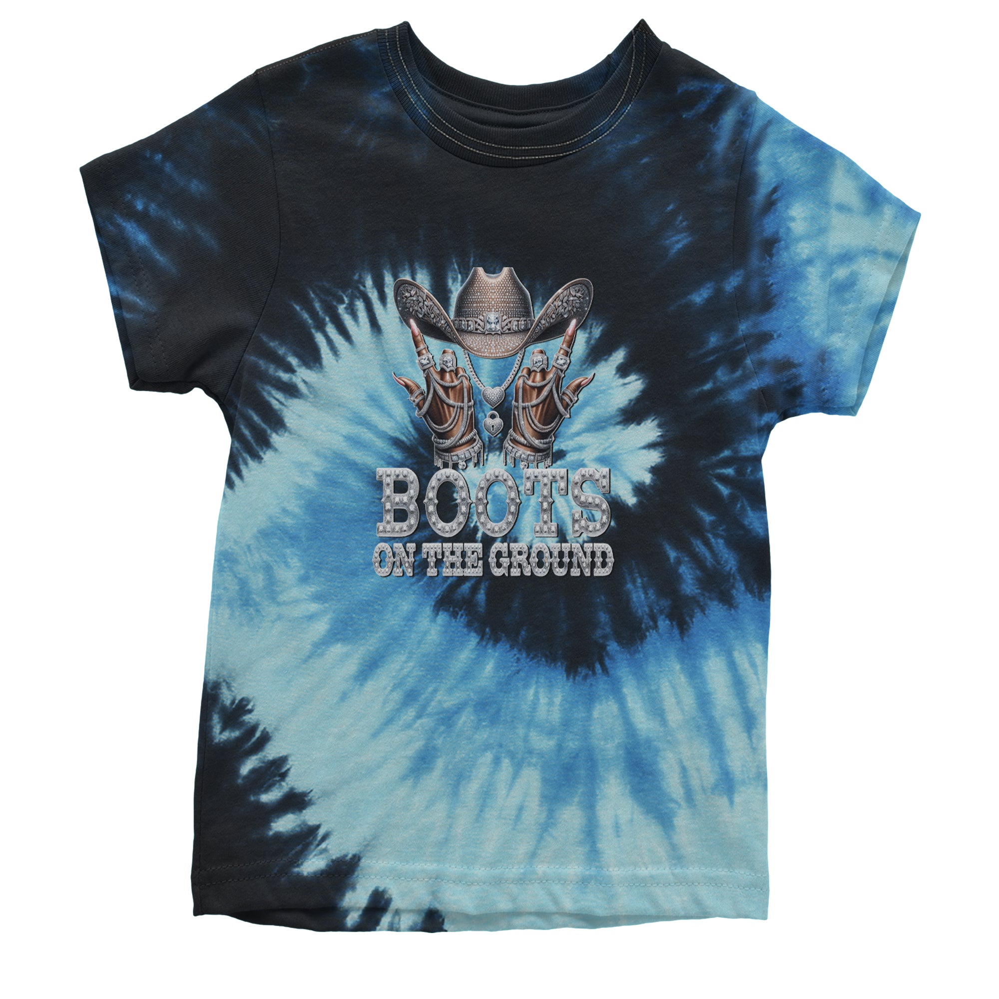 Boots On The Ground Bling Youth T-shirt Tie-Dye Blue Ocean