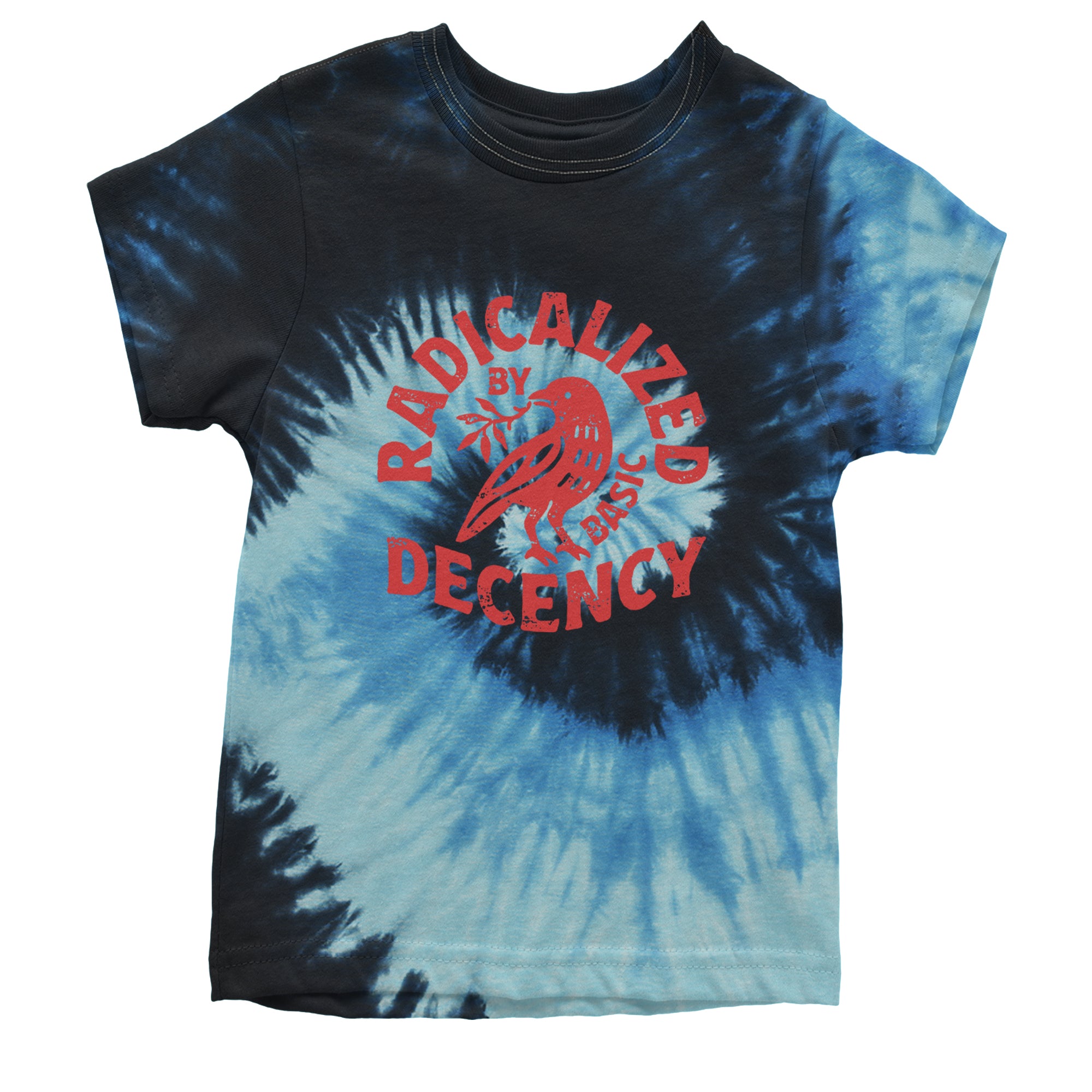 Radicalized by Basic Decency Dove Protest Statement Youth T-shirt Tie-Dye Blue Ocean