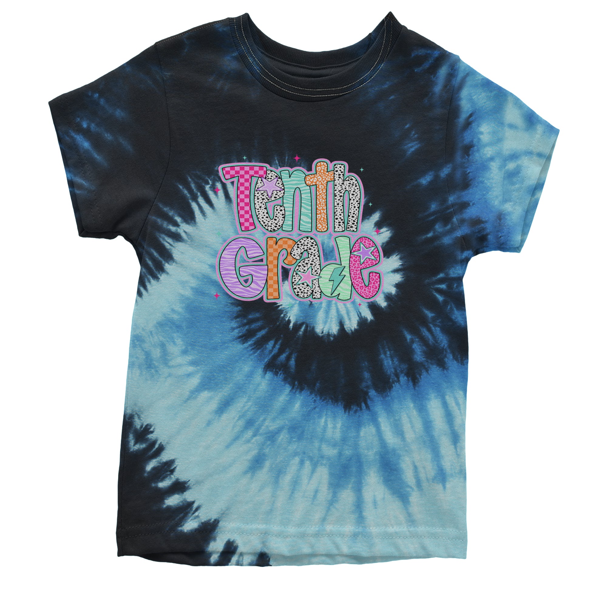 Tenth Grade Trendsetter Colorful Back to School Youth T-shirt Tie-Dye Blue Ocean