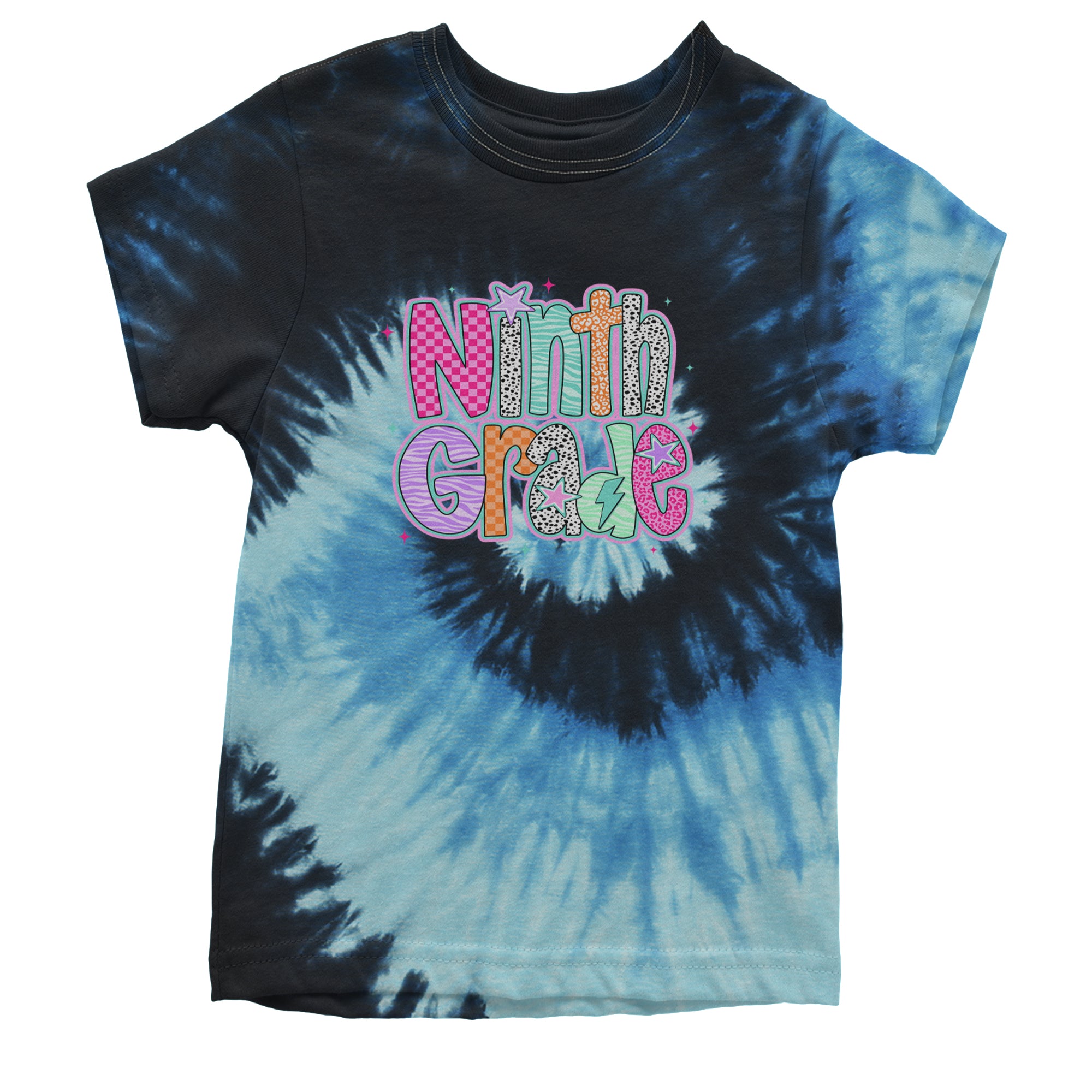 Ninth Grade Freshman Vibes Colorful Back to School Youth T-shirt Tie-Dye Blue Ocean