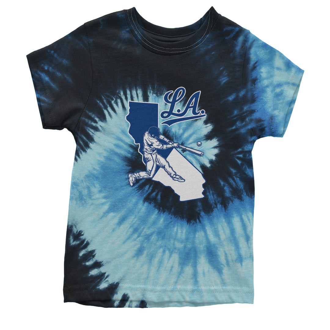 Los Angeles Baseball Batter Up Youth T-shirt Tie-Dye Blue Ocean