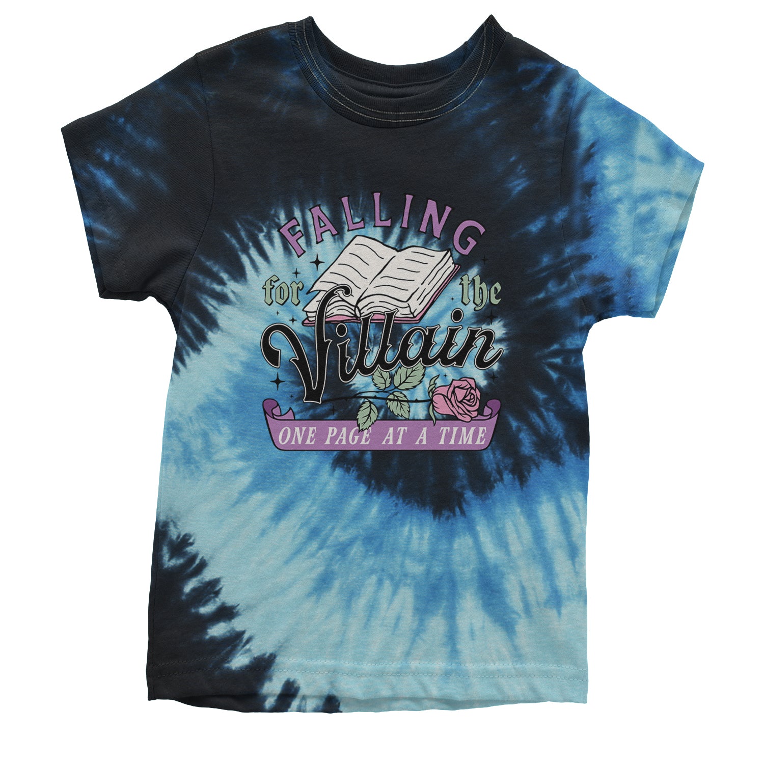 Falling For The Villain One Page At A Time Youth T-shirt Tie-Dye Blue Ocean