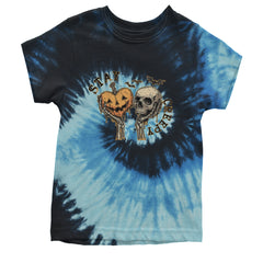 Stay Creepy Skull and Pumpkin Halloween Youth T-shirt Tie-Dye Blue Ocean