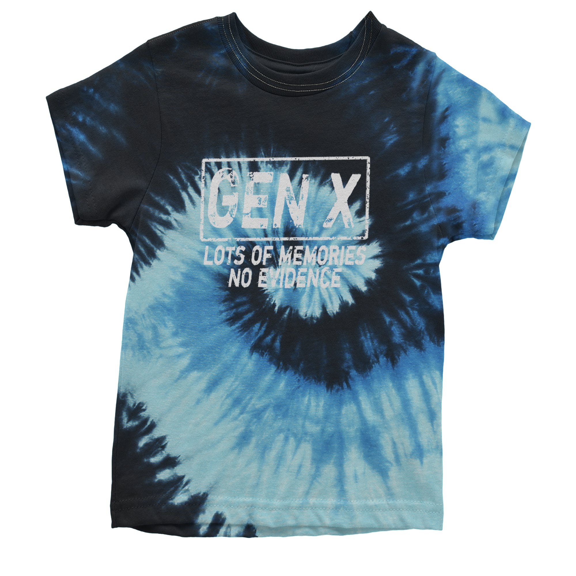 Gen X Lots of Memories No Evidence Nostalgia Youth T-shirt Tie-Dye Blue Ocean