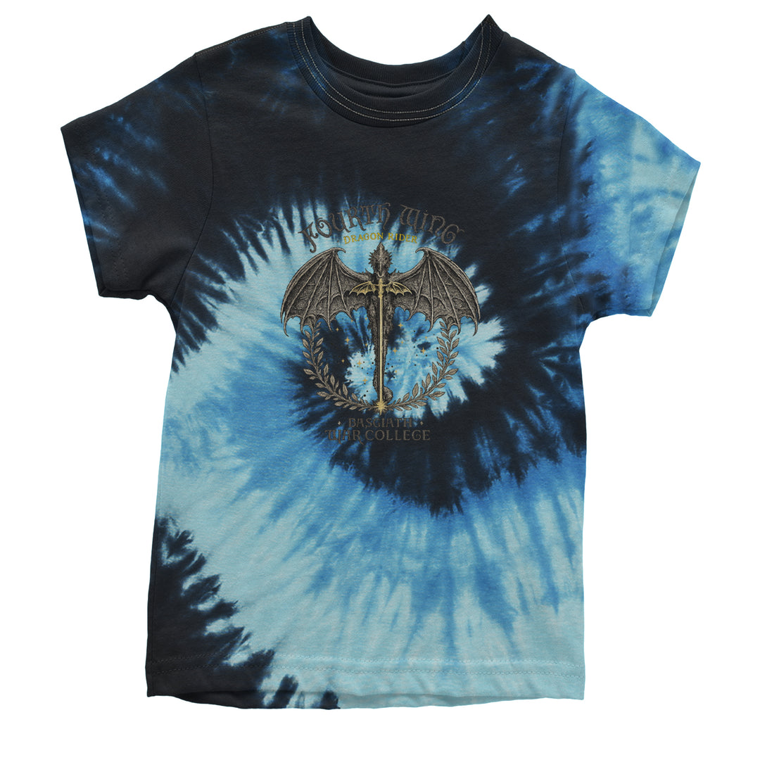 Fourth Wing Dragon Rider Vintage Basgiath War College Youth T-shirt Tie-Dye Blue Ocean