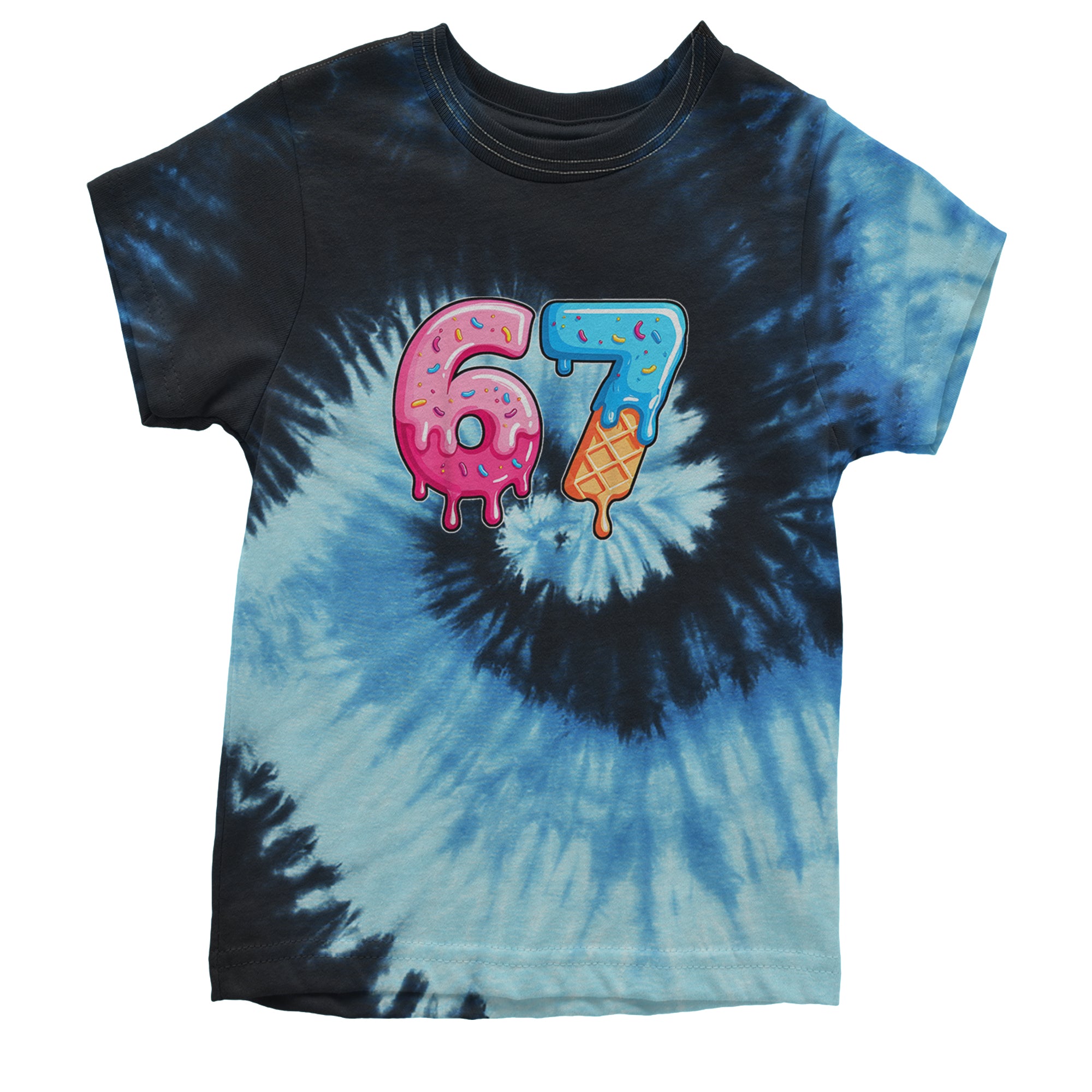 67 Dripping Ice Cream Donut Melt Youth T-shirt Tie-Dye Blue Ocean