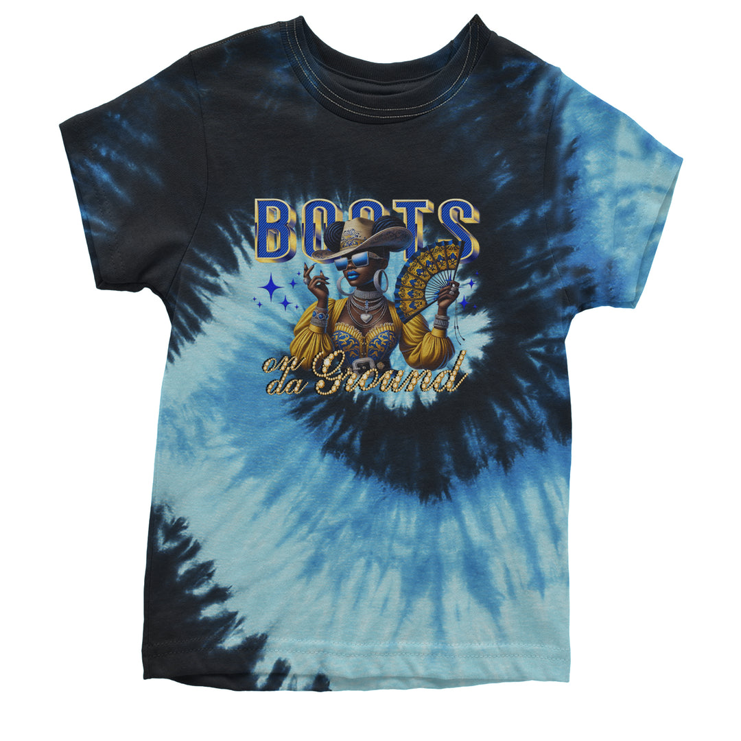 Boots On Da Ground Folding Fan Youth T-shirt Tie-Dye Blue Ocean