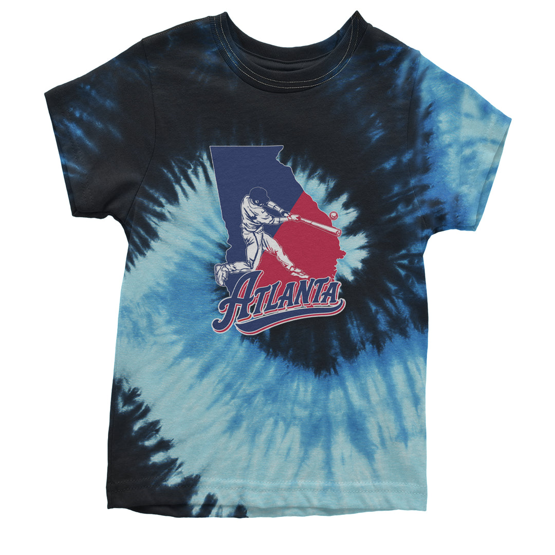 Atlanta Georgia Batter Up Youth T-shirt Tie-Dye Blue Ocean