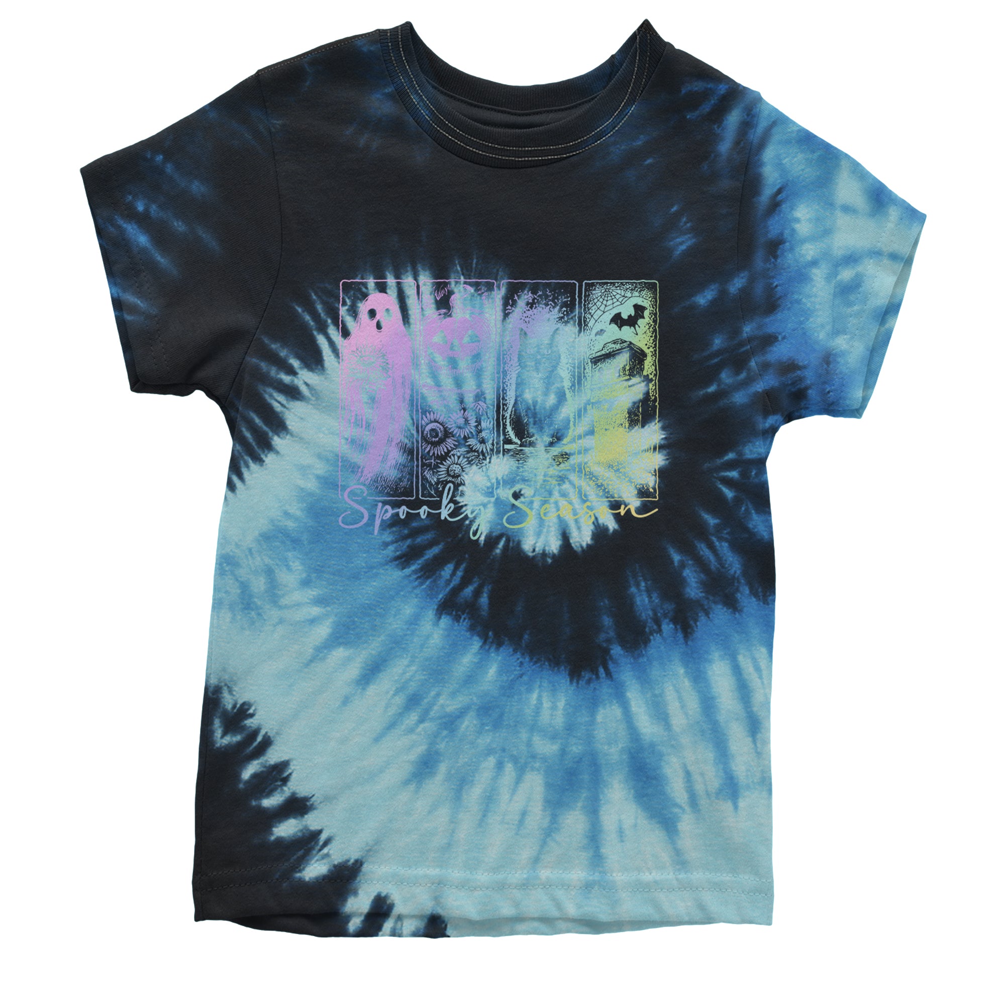 Spooky Season Cute Pastel Halloween Design Youth T-shirt Tie-Dye Blue Ocean