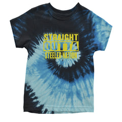 Straight Outta Steeler Nation Football graphic on Kids' Heavyweight Cotton T-Shirt in Tie-Dye Blue Ocean