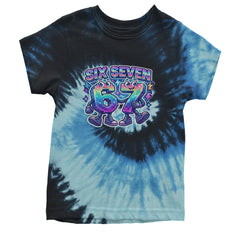 Six Seven 67 Retro Pixel Buddies Youth T-shirt Tie-Dye Blue Ocean